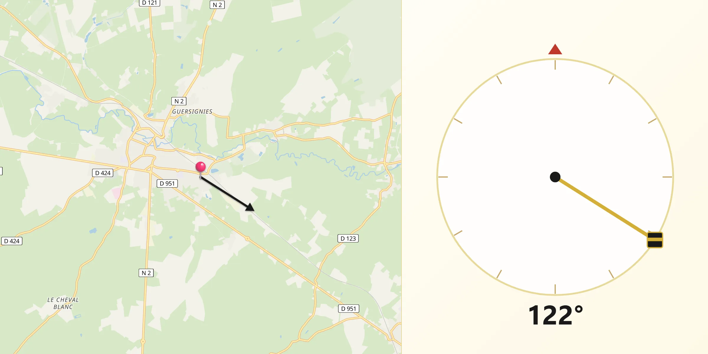 Direction vers la Qibla depuis Avesnelles