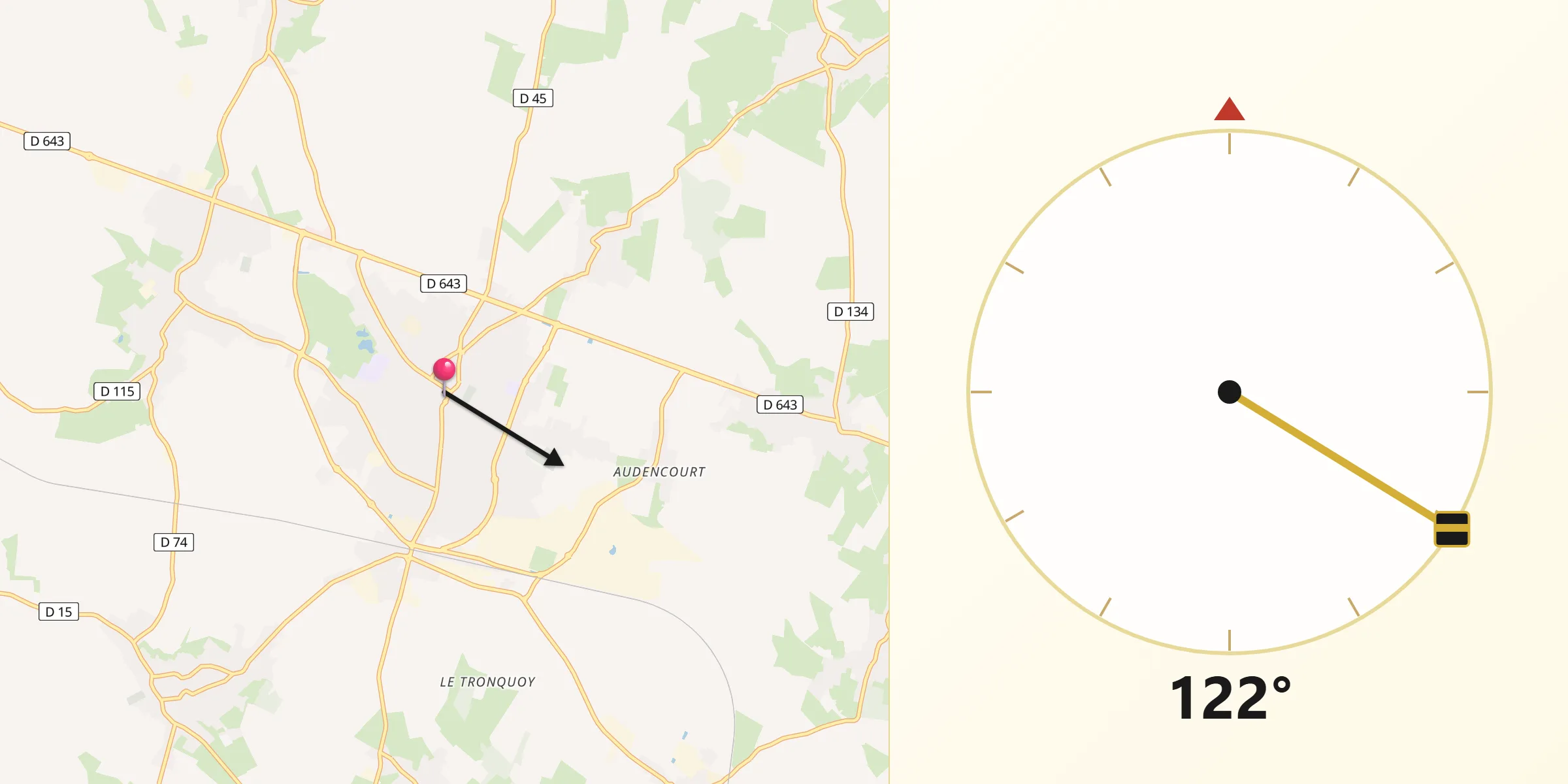 Direction vers la Qibla depuis Caudry