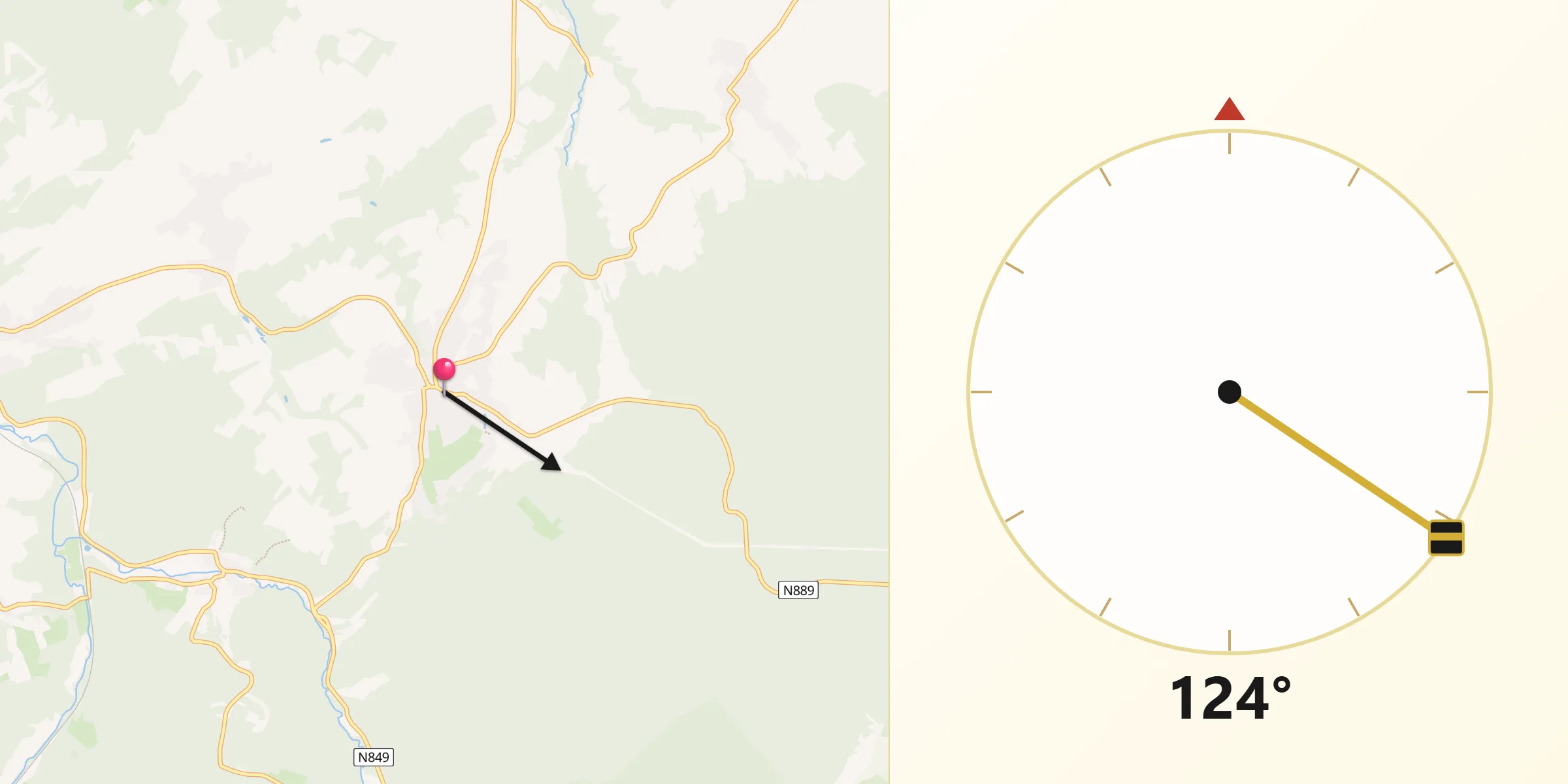 Direction vers la Qibla depuis Nassogne