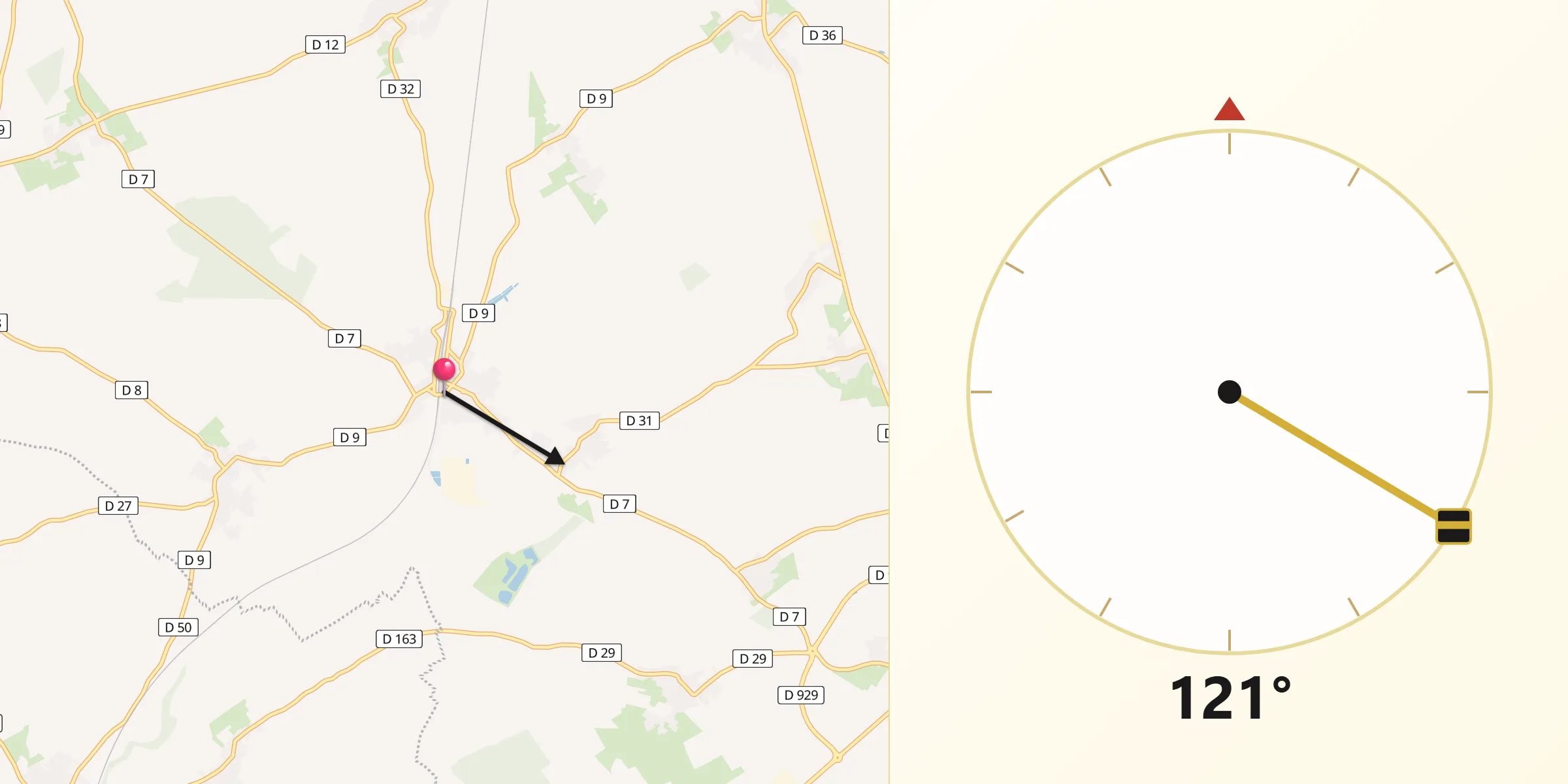 Direction vers la Qibla depuis Achiet-le-Grand