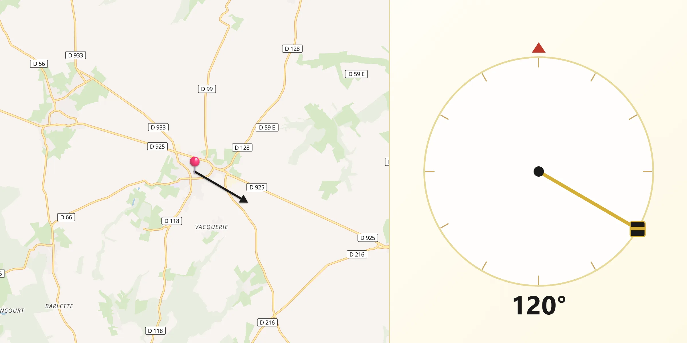 Direction vers la Qibla depuis Bernaville