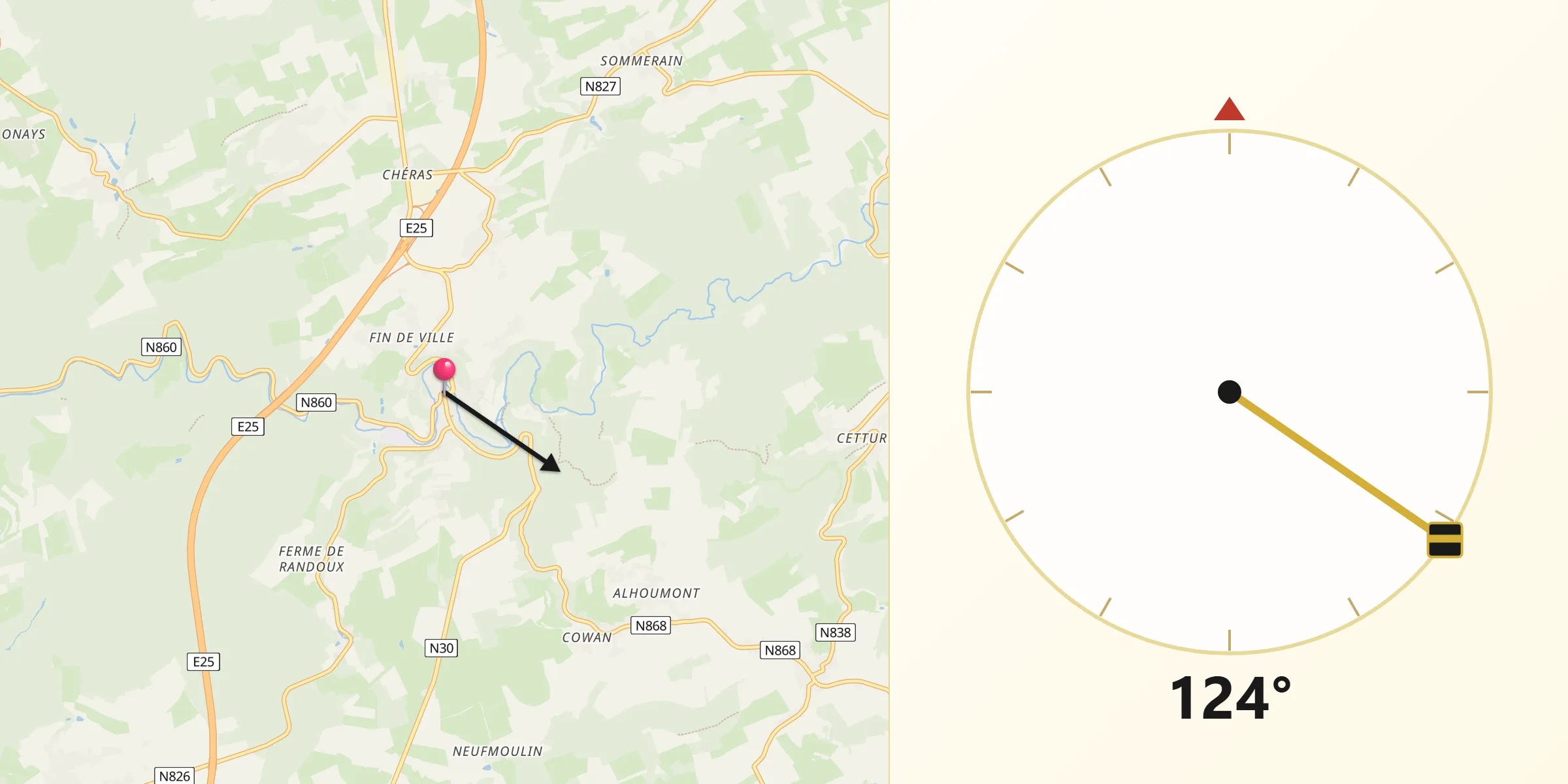 Direction vers la Qibla depuis Houffalize