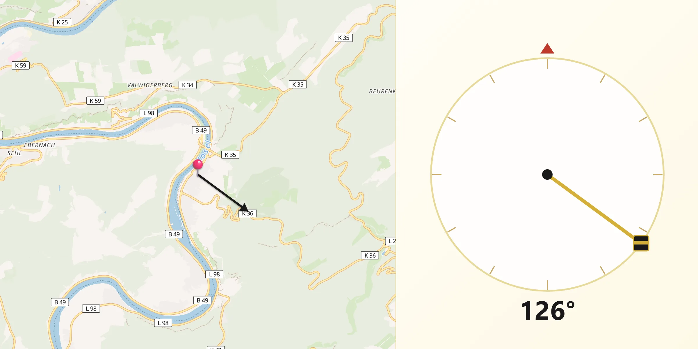 Qibla-Richtung von Bruttig-Fankel