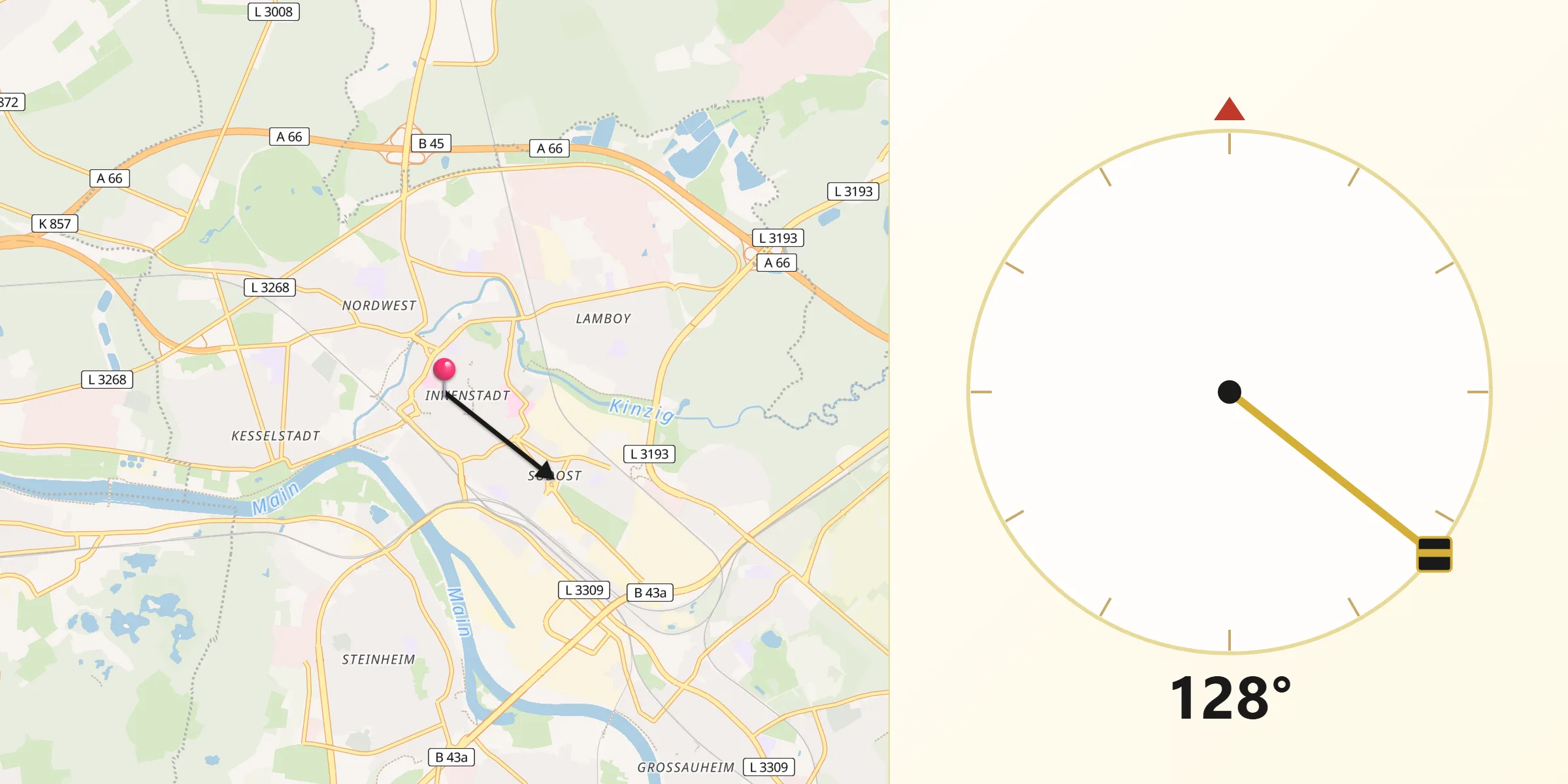 Hanau am Main şehrinden Kıble Yönü