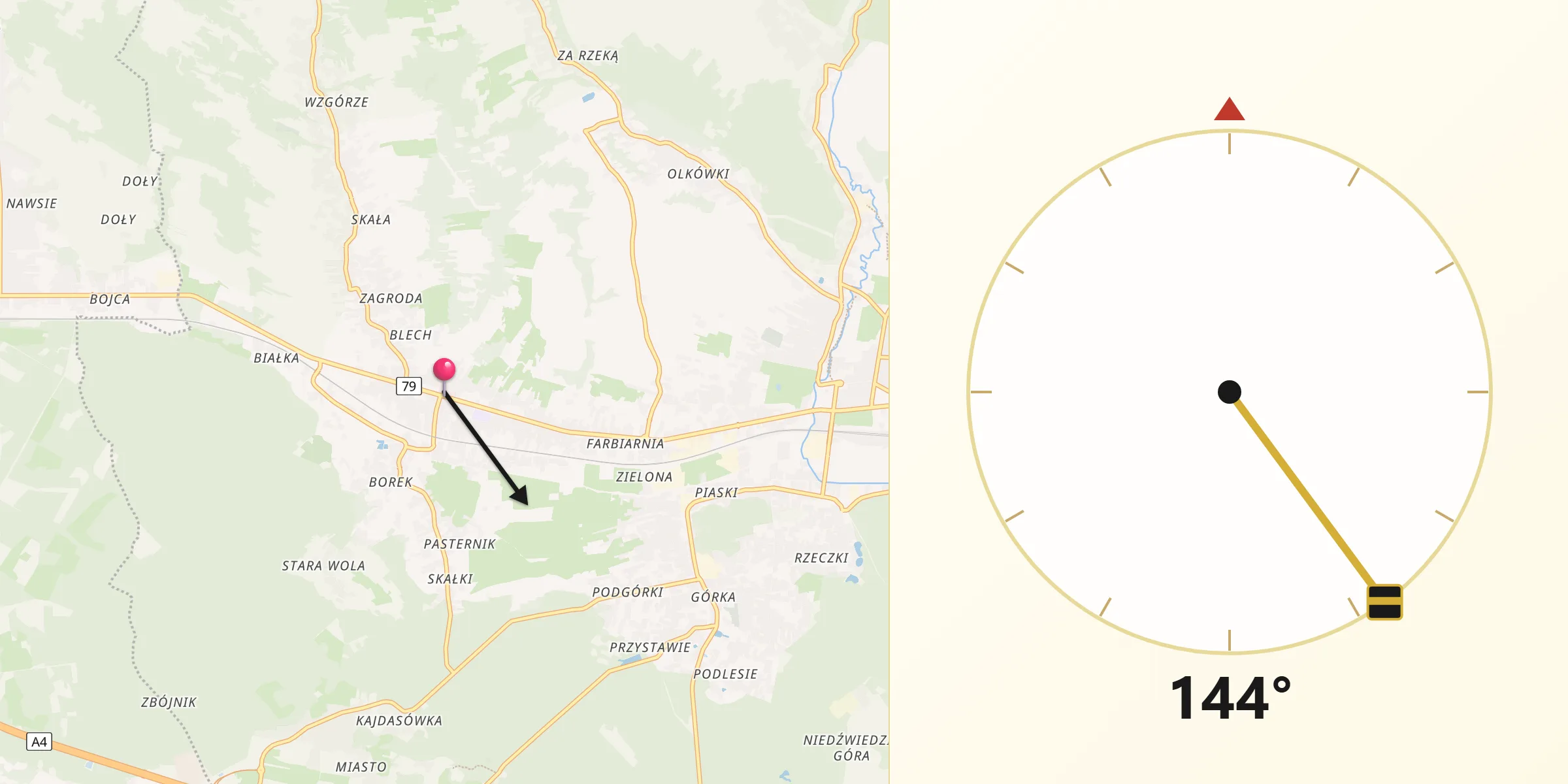 Kierunek Qibla z Wola Filipowska
