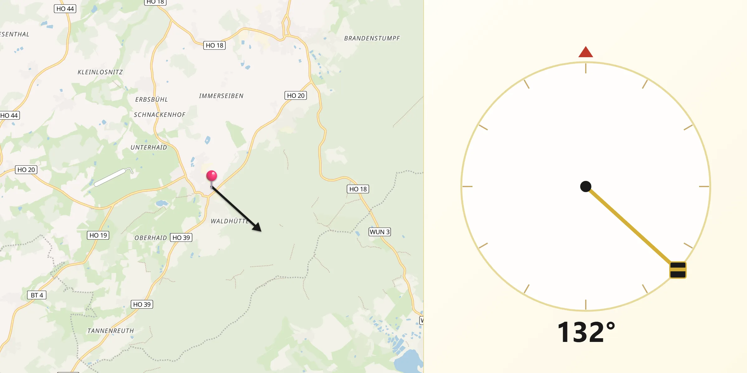 Qibla-Richtung von Zell im Fichtelgebirge