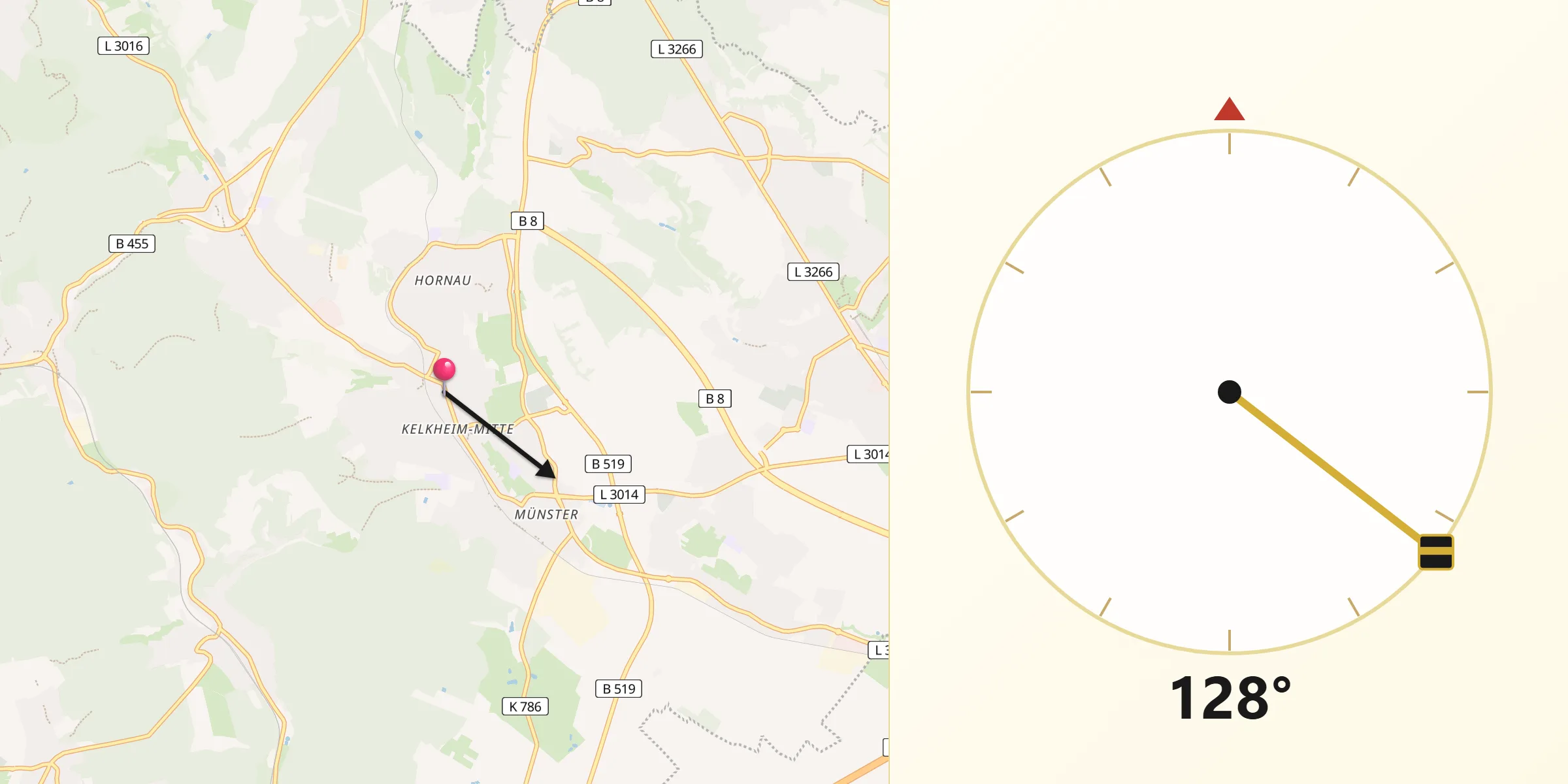 Qibla-Richtung von Kelkheim