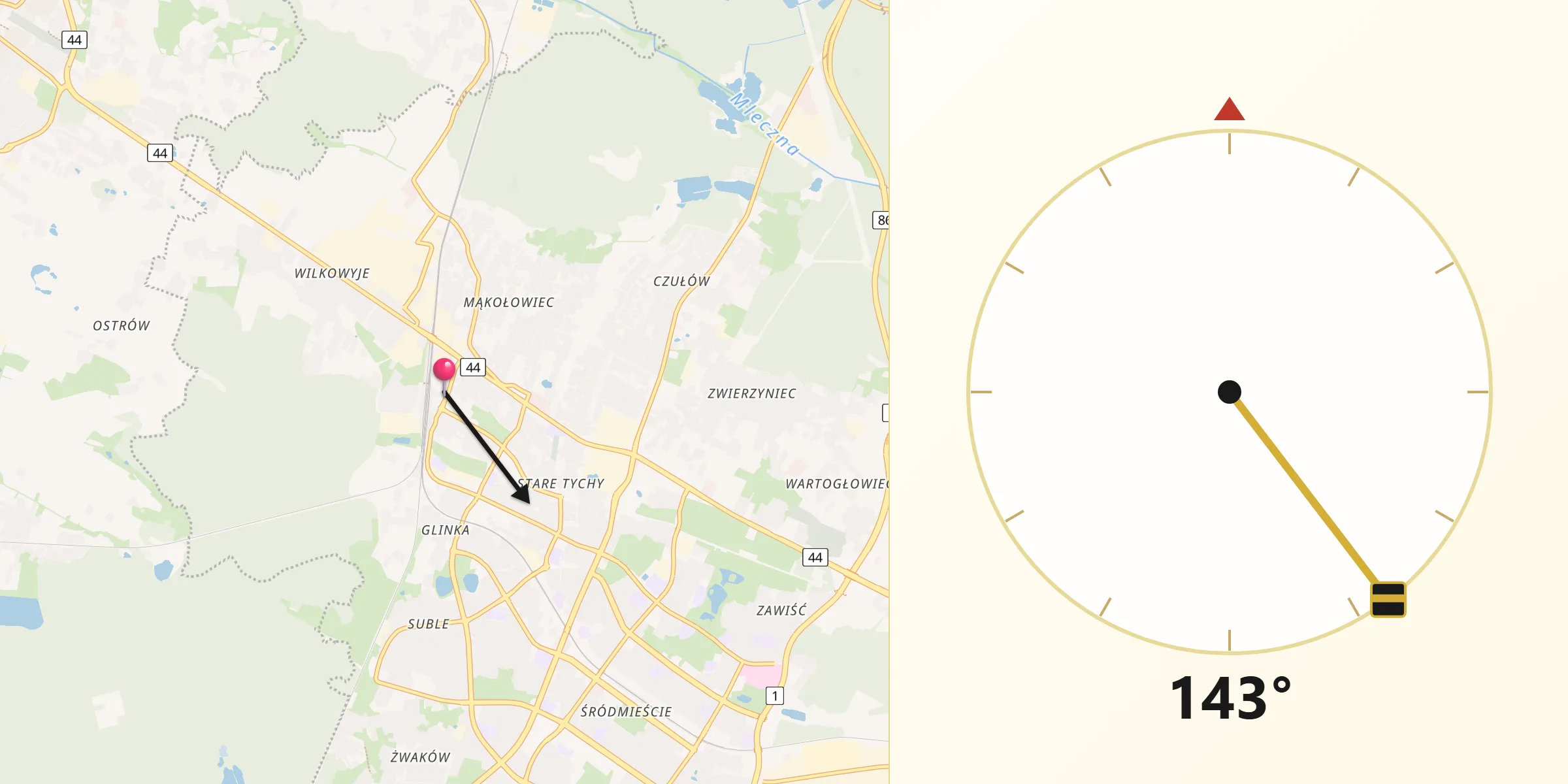 Qibla-Richtung von Tychy