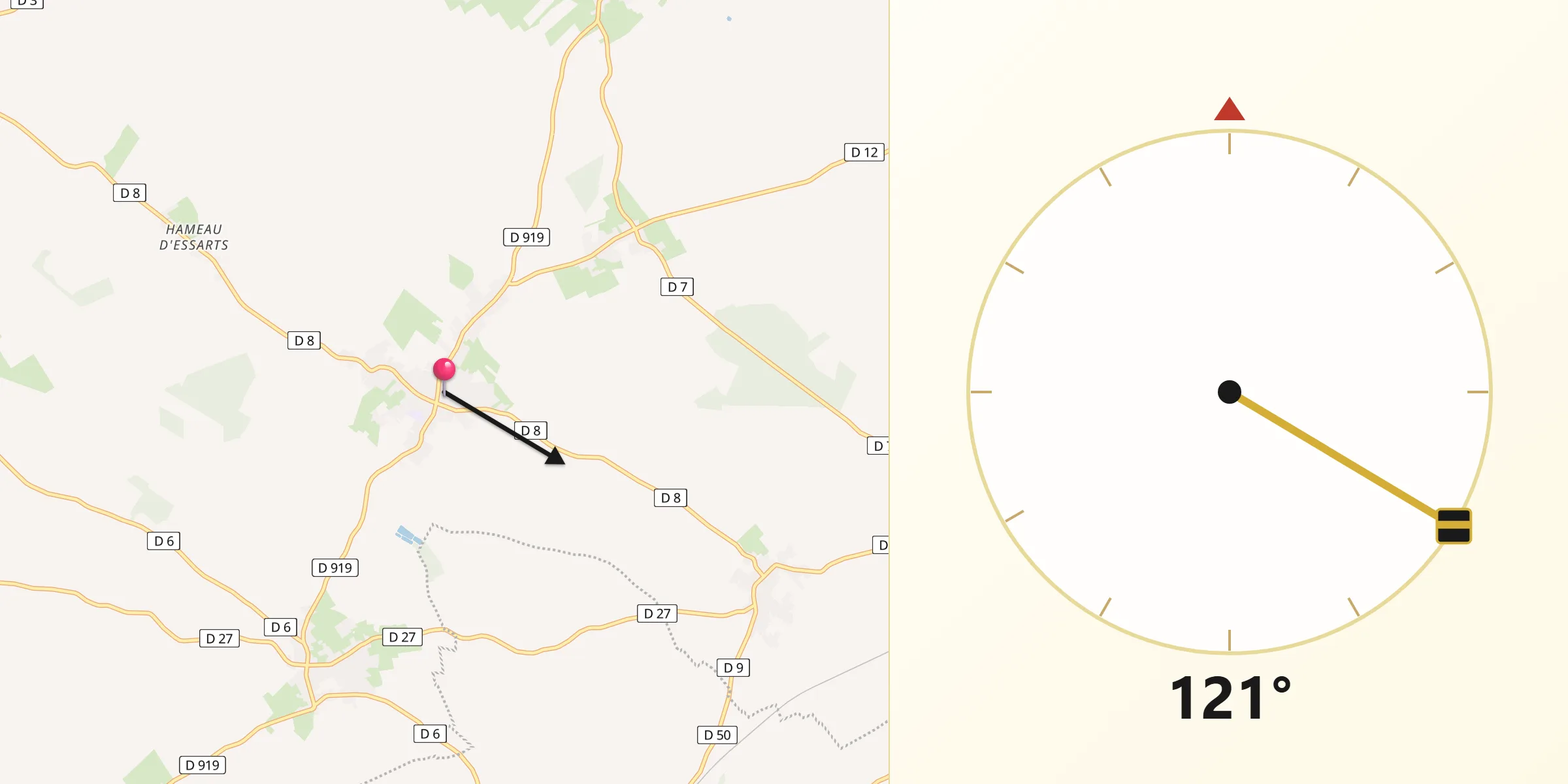Direction vers la Qibla depuis Bucquoy