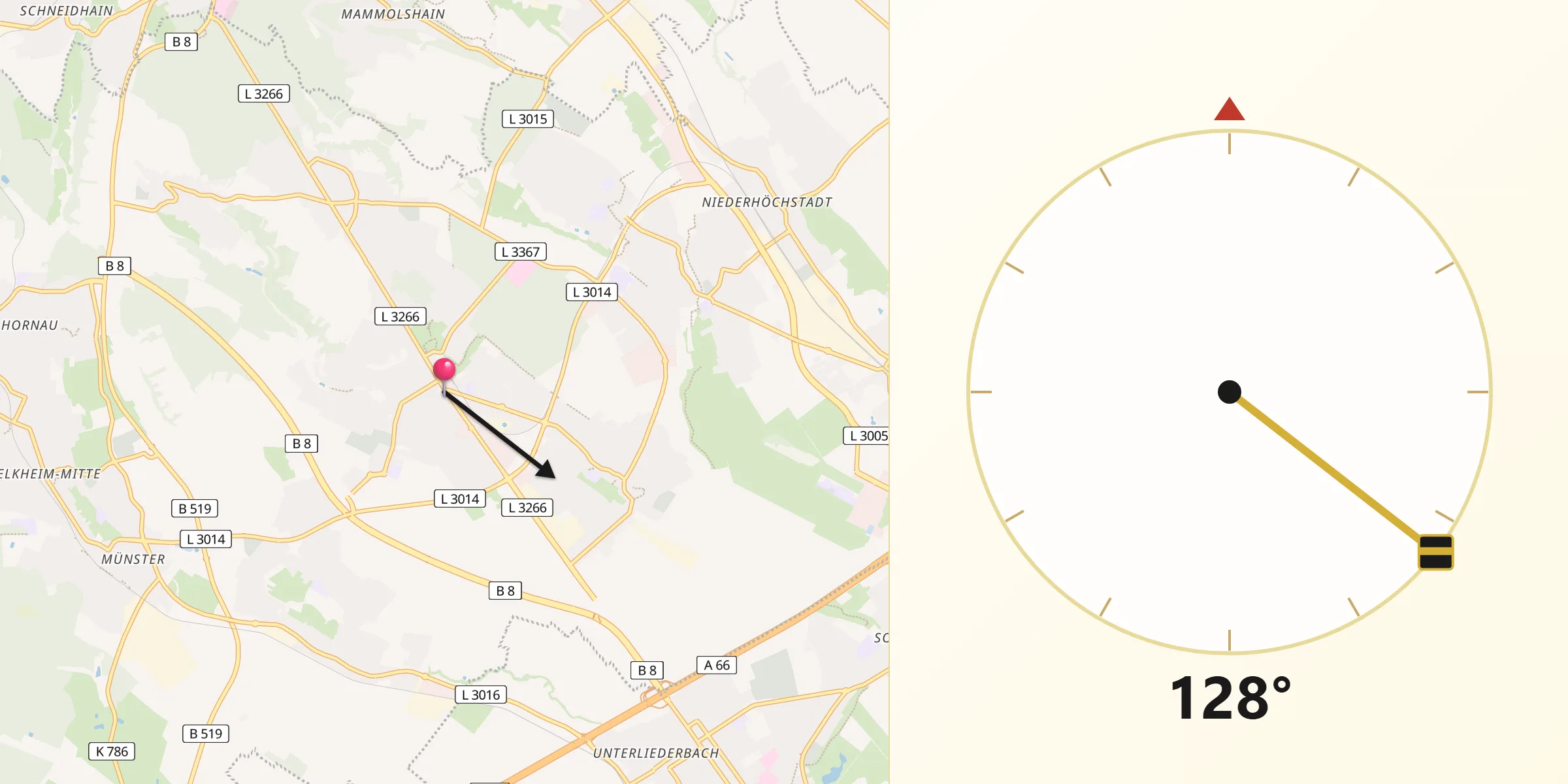 Qibla-Richtung von Bad Soden am Taunus