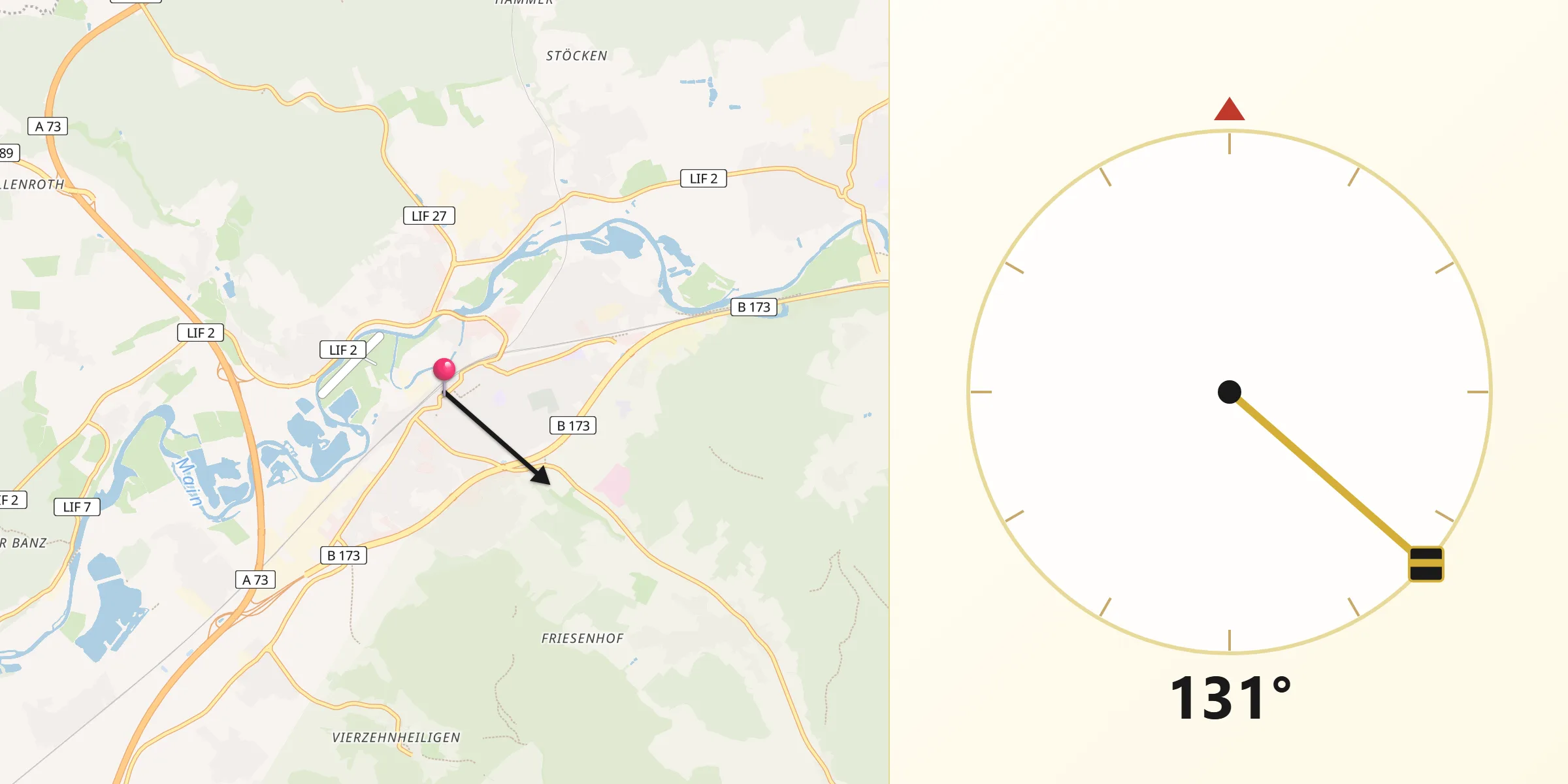 Qibla-Richtung von Lichtenfels / Bayern