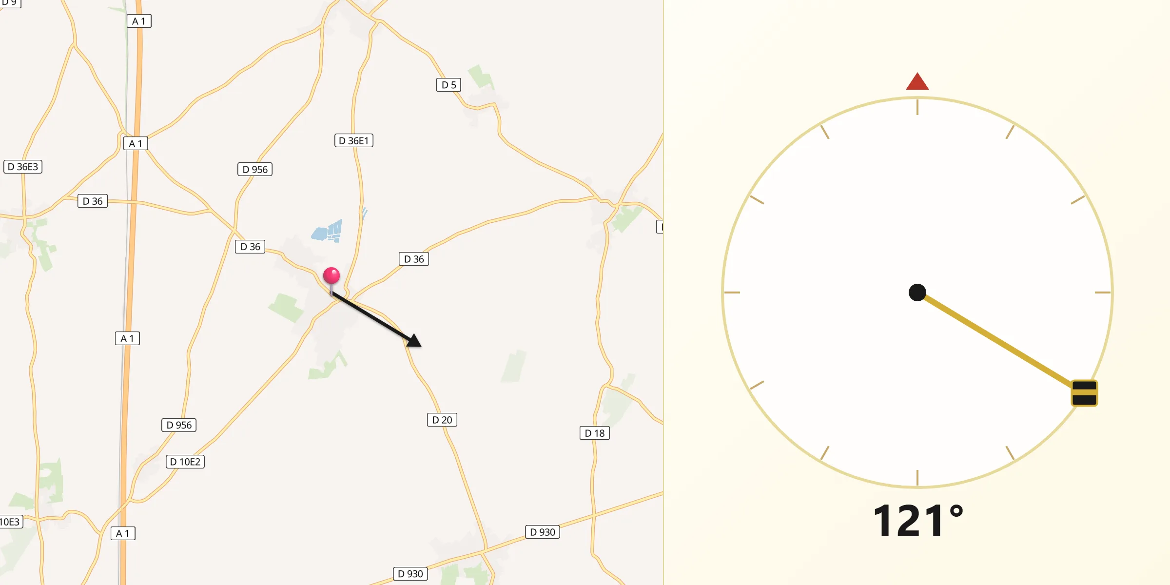 Direction vers la Qibla depuis Vaulx-Vraucourt