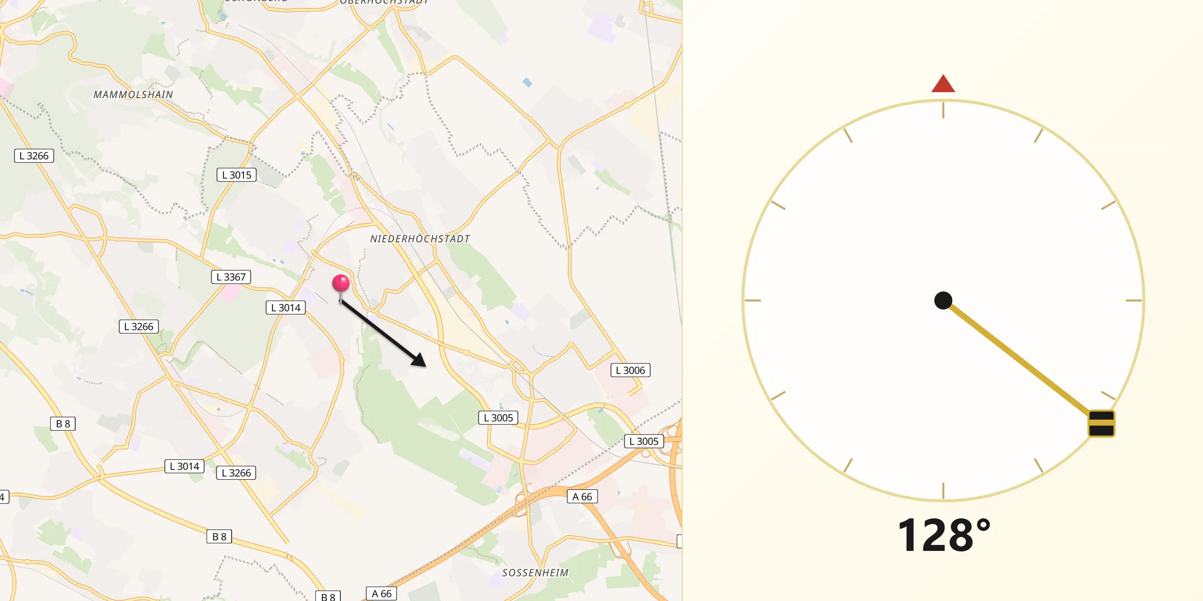 Qibla-Richtung von Schwalbach am Taunus