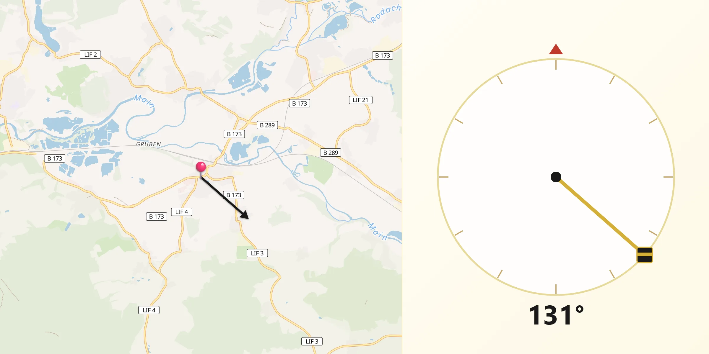 Qibla-Richtung von Hochstadt am Main