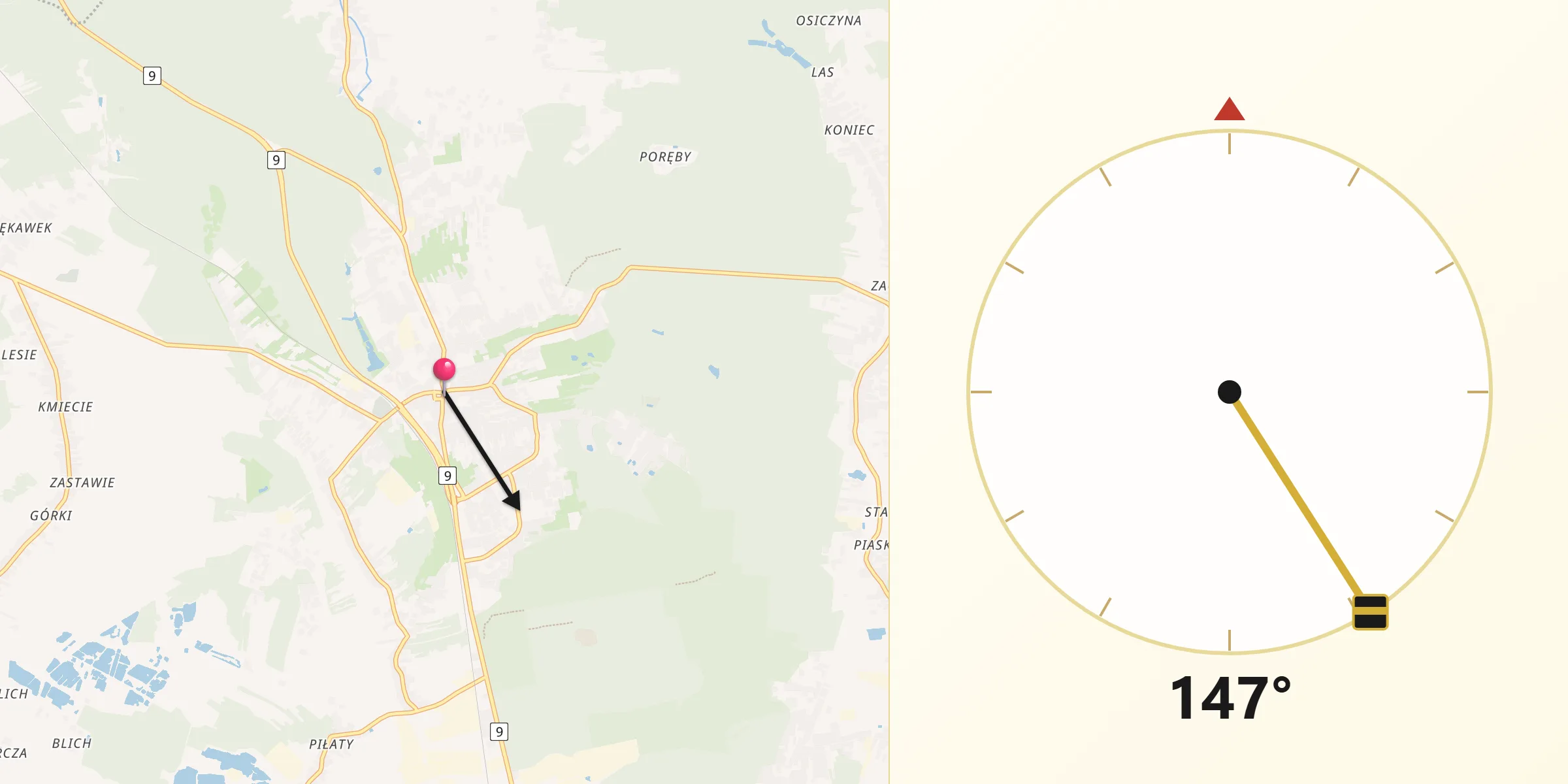 Kierunek Qibla z Głogów Małopolski