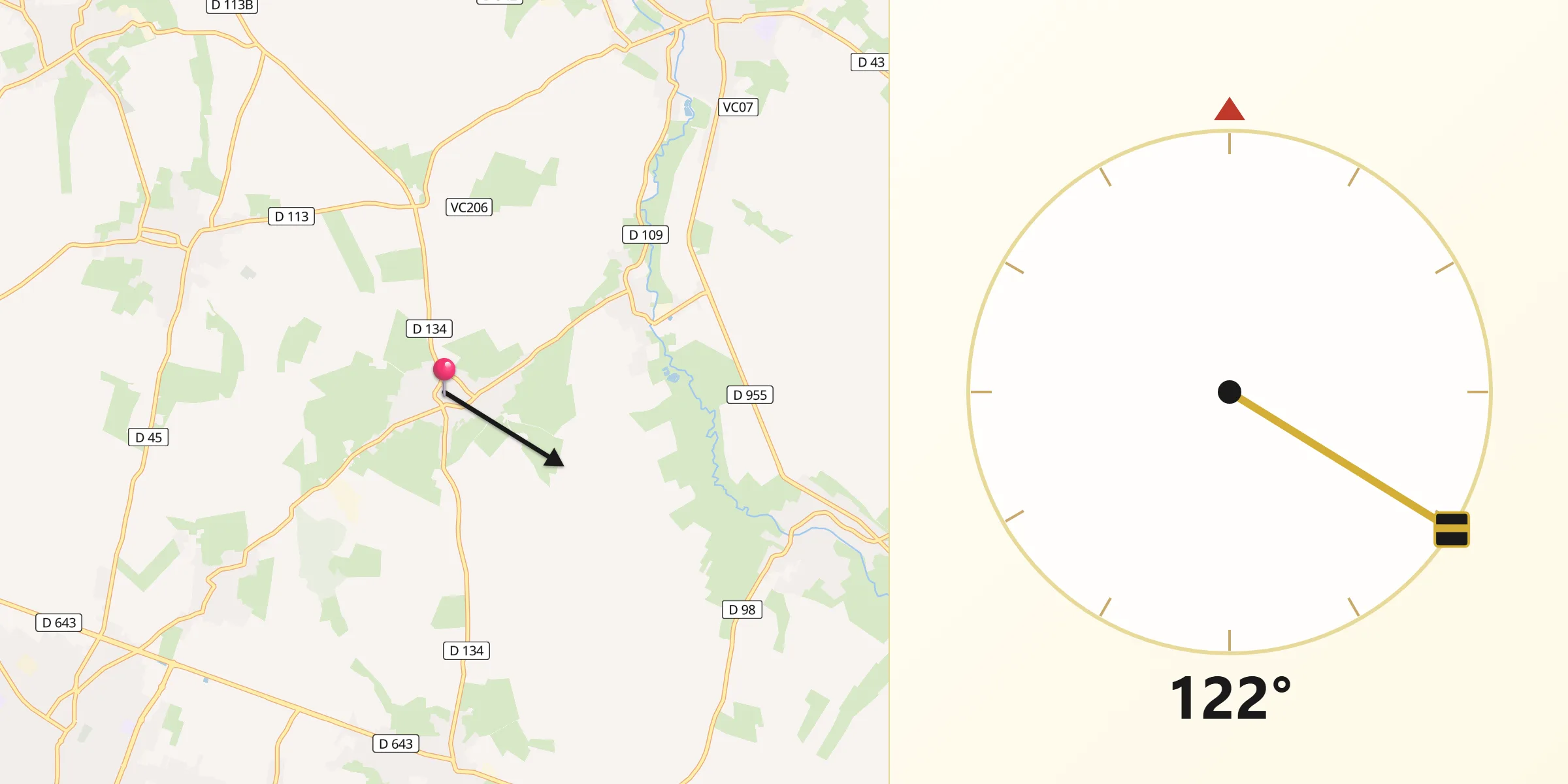 Direction vers la Qibla depuis Viesly