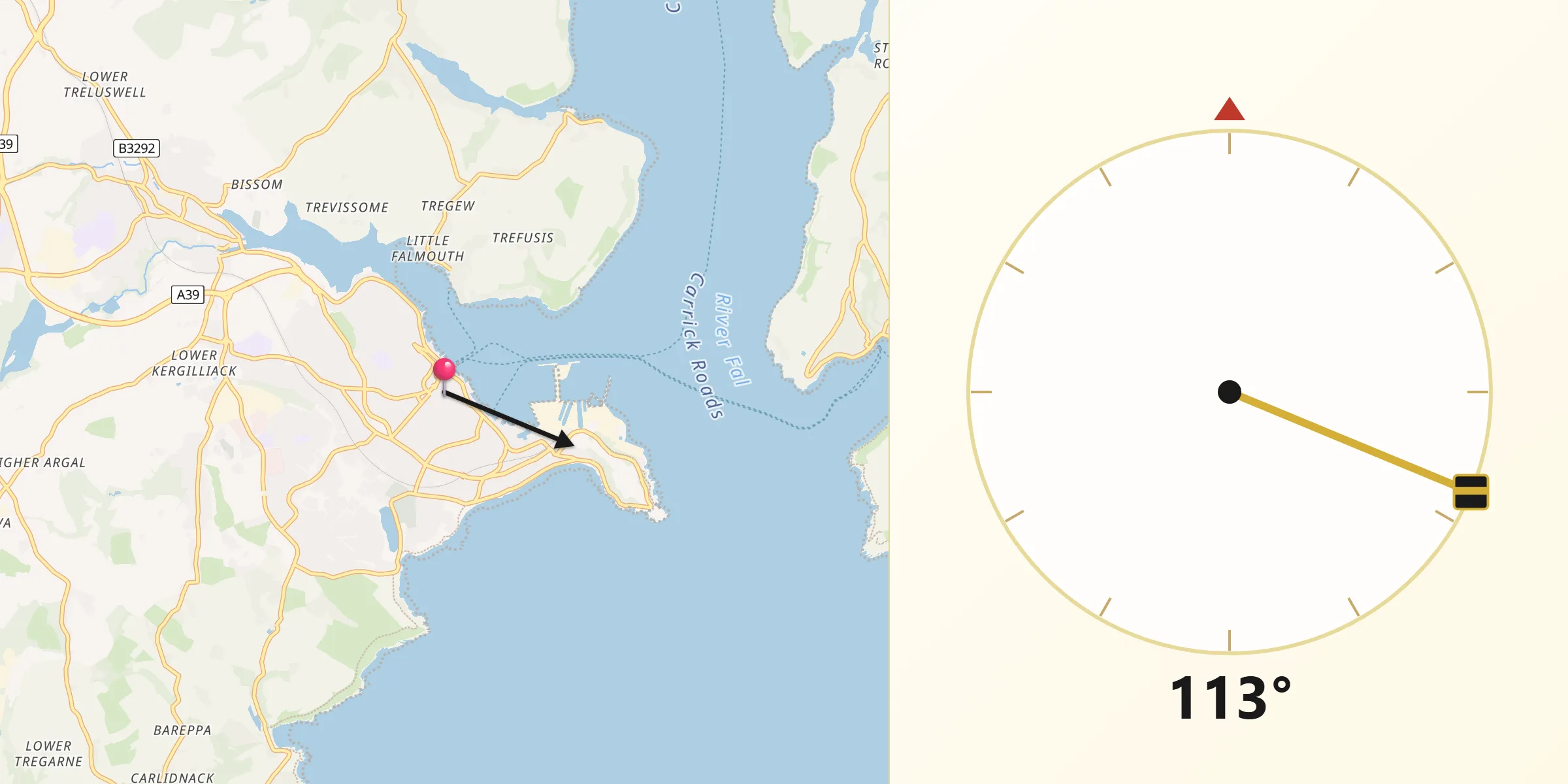 Qibla Direction from Falmouth