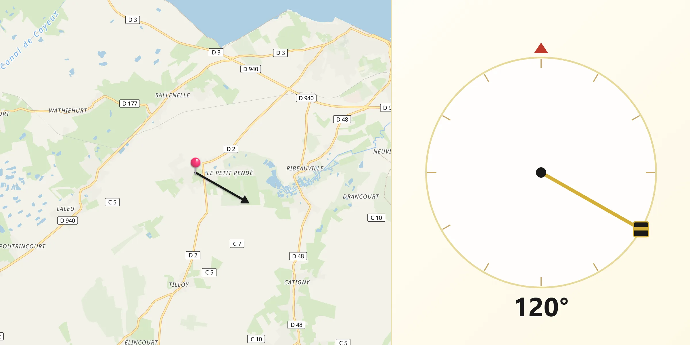 Direction vers la Qibla depuis Pendé