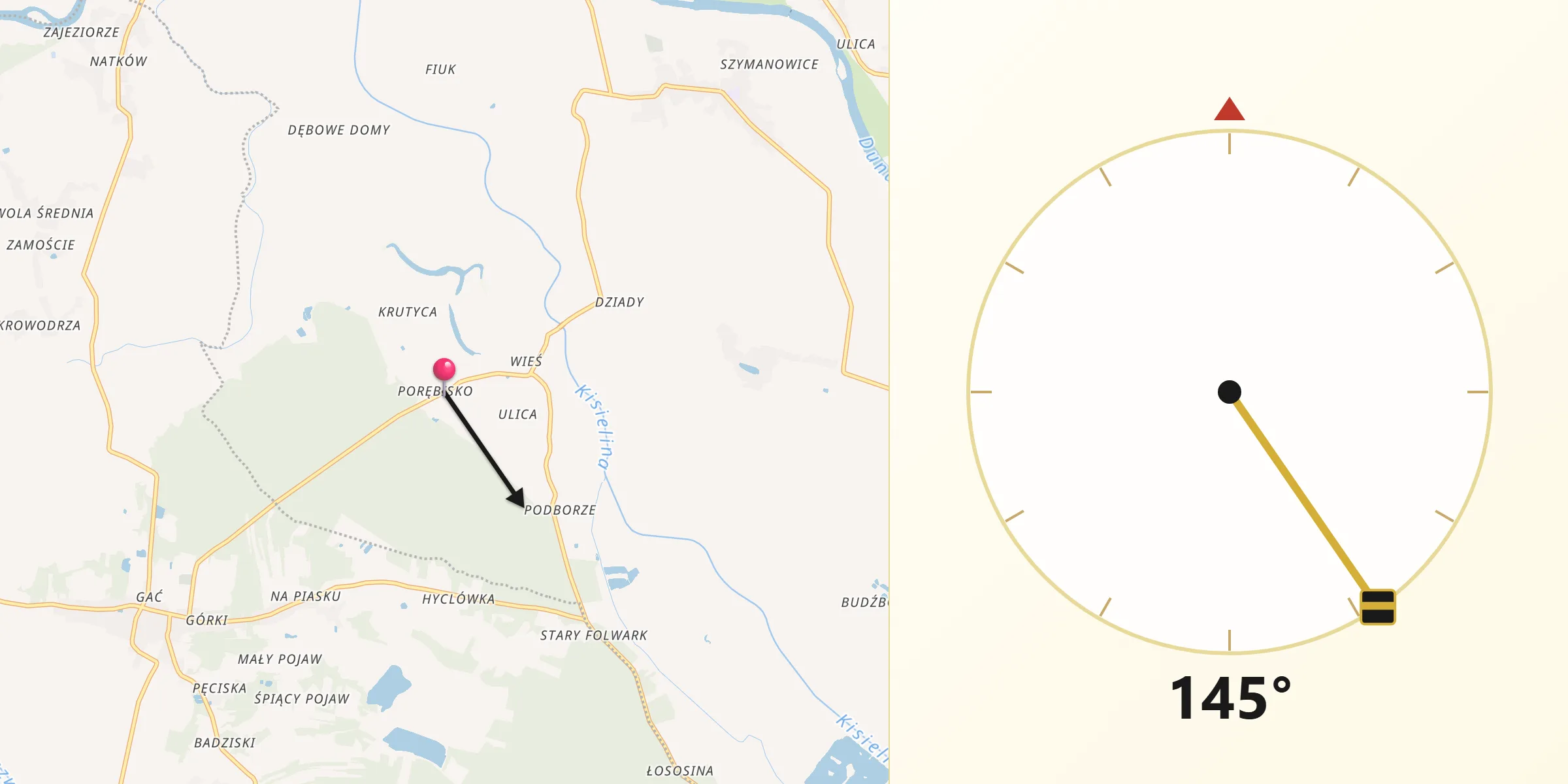 Kierunek Qibla z Jadowniki Mokre