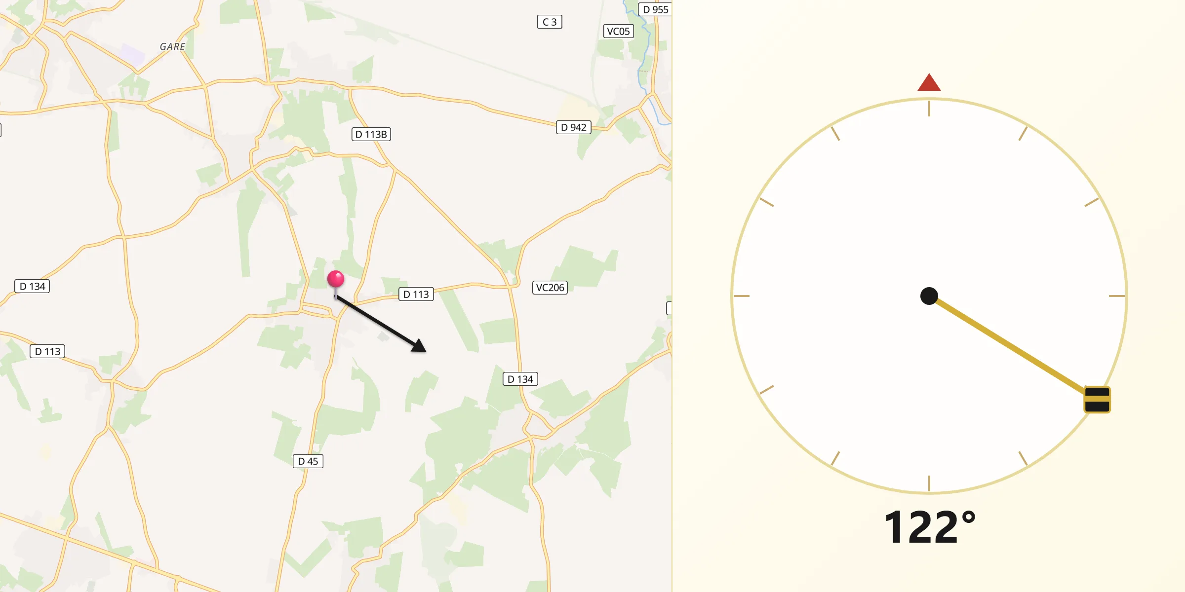 Direction vers la Qibla depuis Quiévy