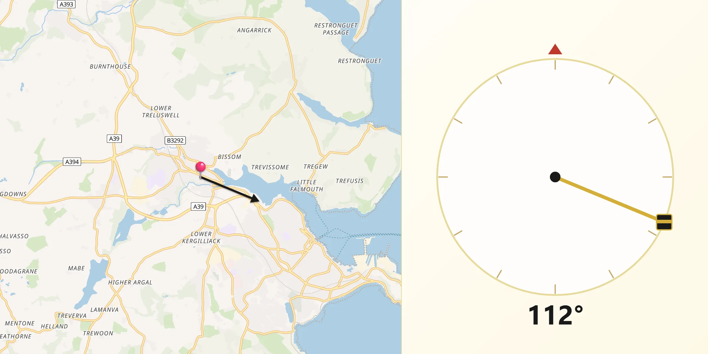 Qibla Direction from Penryn