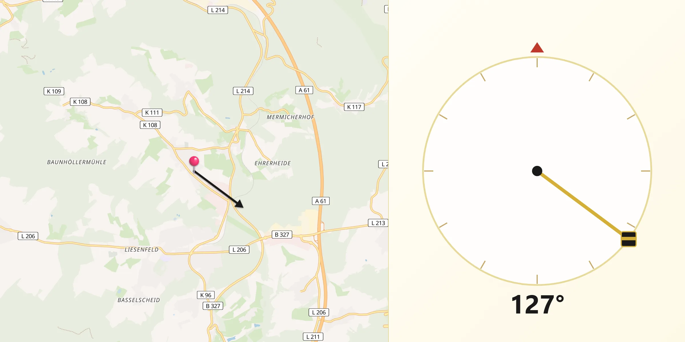 Qibla-Richtung von Halsenbach