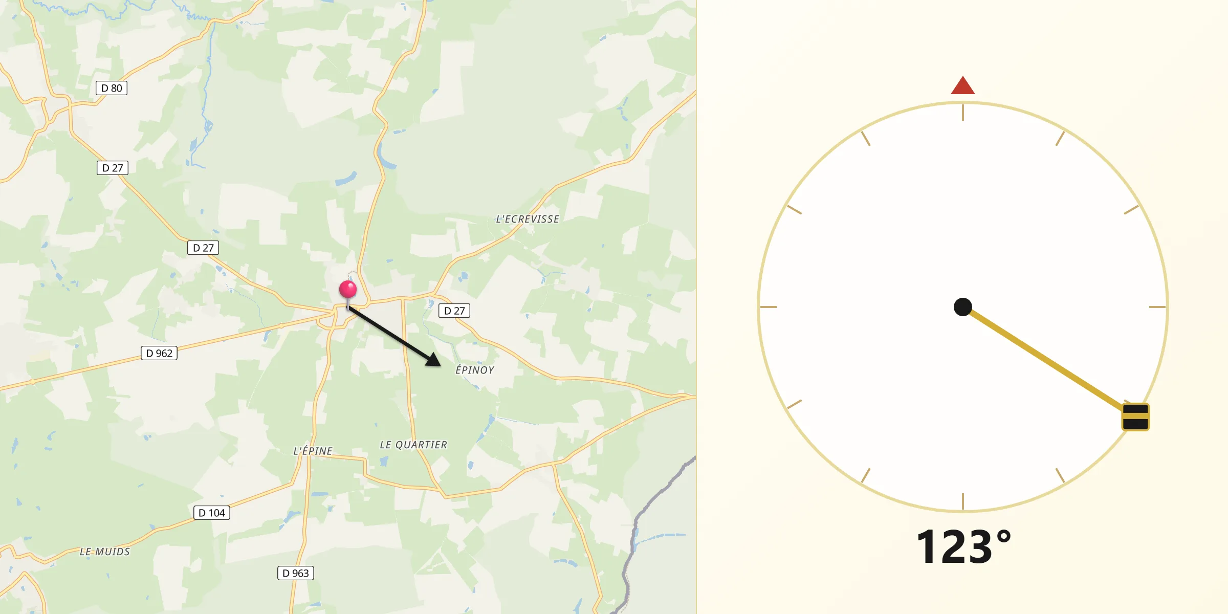 Direction vers la Qibla depuis Solre-le-Château