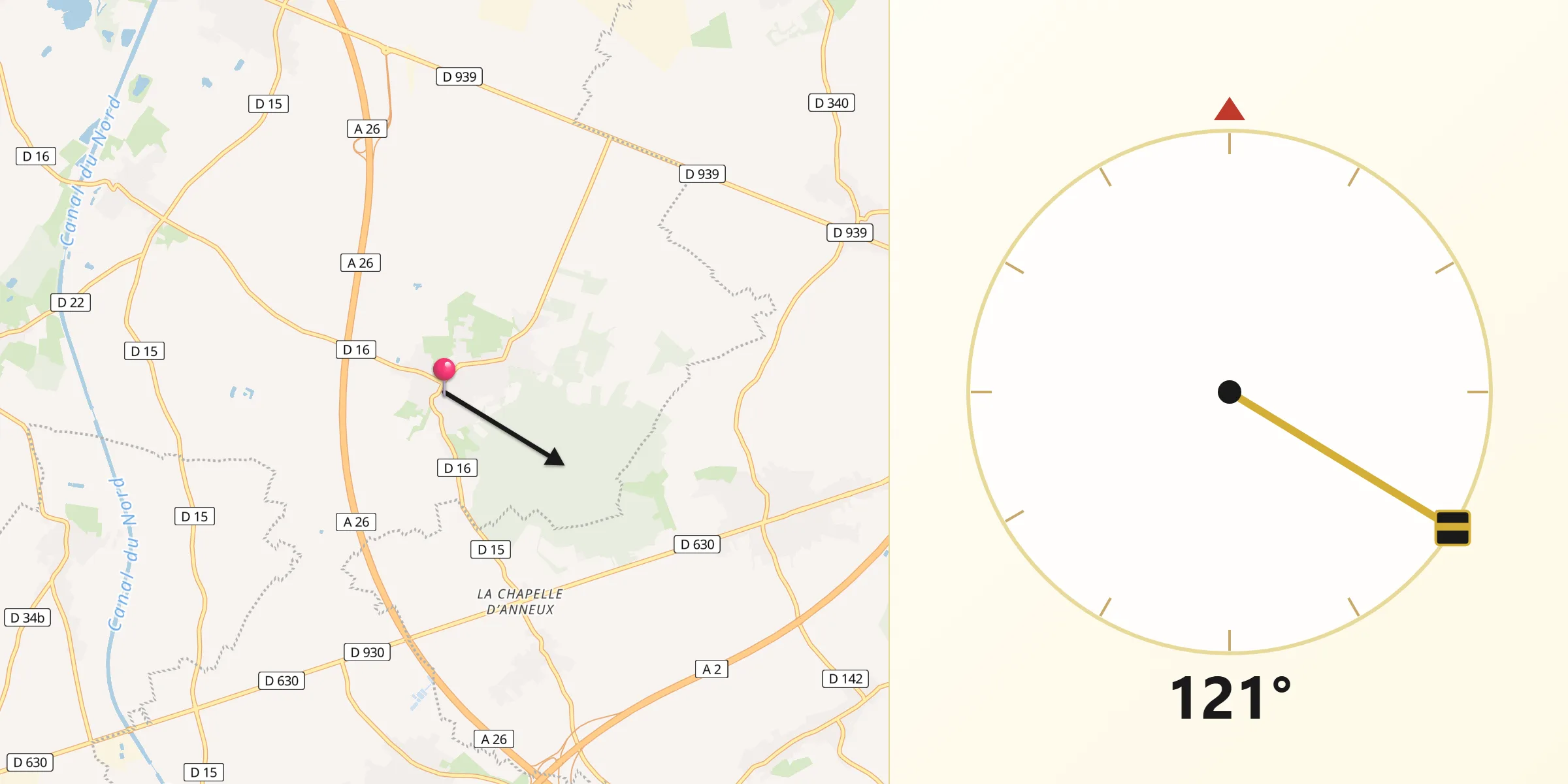 Direction vers la Qibla depuis Bourlon
