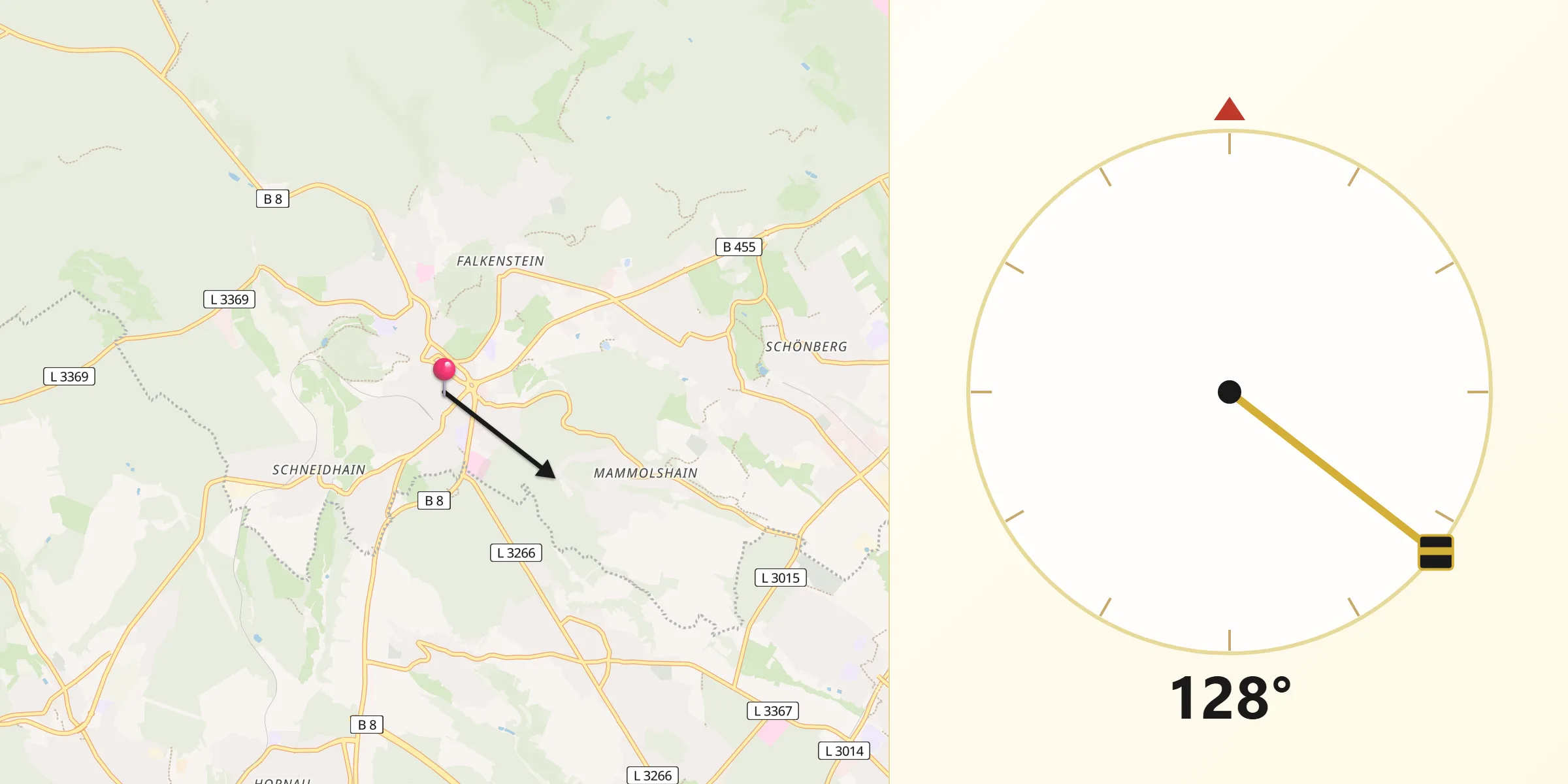 Qibla-Richtung von Königstein im Taunus