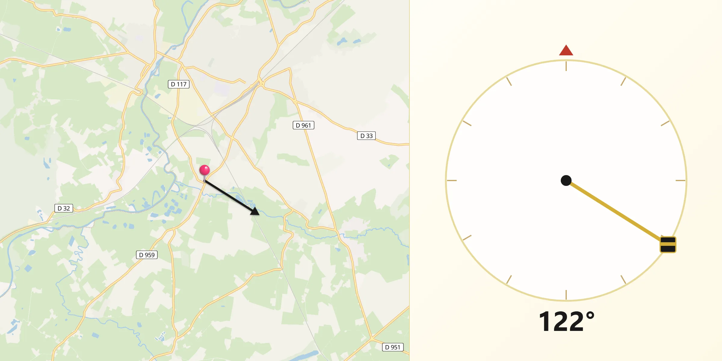 Direction vers la Qibla depuis Leval