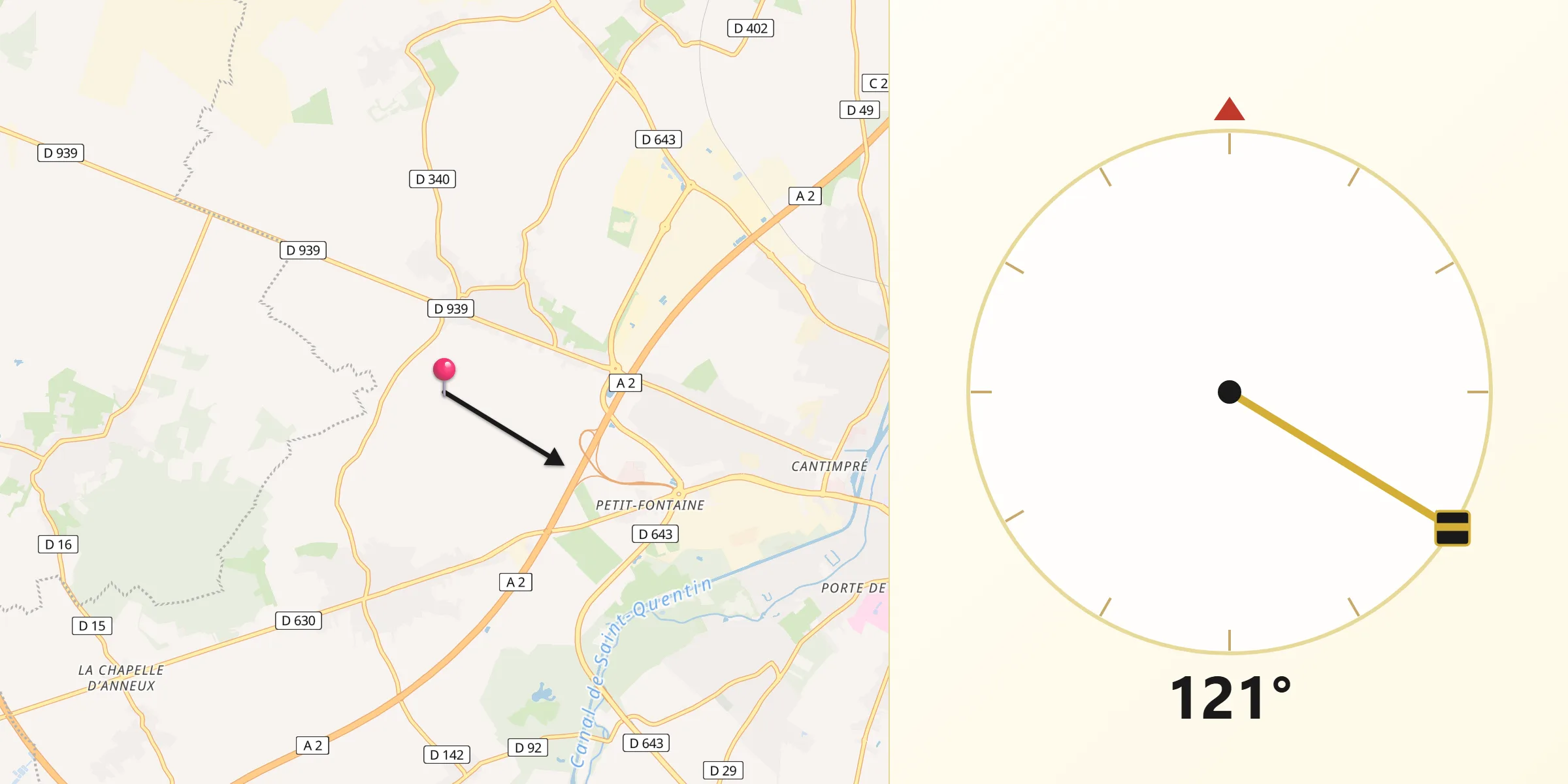 Direction vers la Qibla depuis Raillencourt-Sainte-Olle