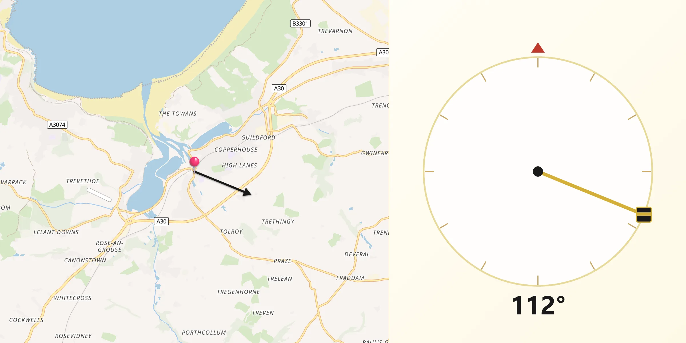 Qibla Direction from Hayle
