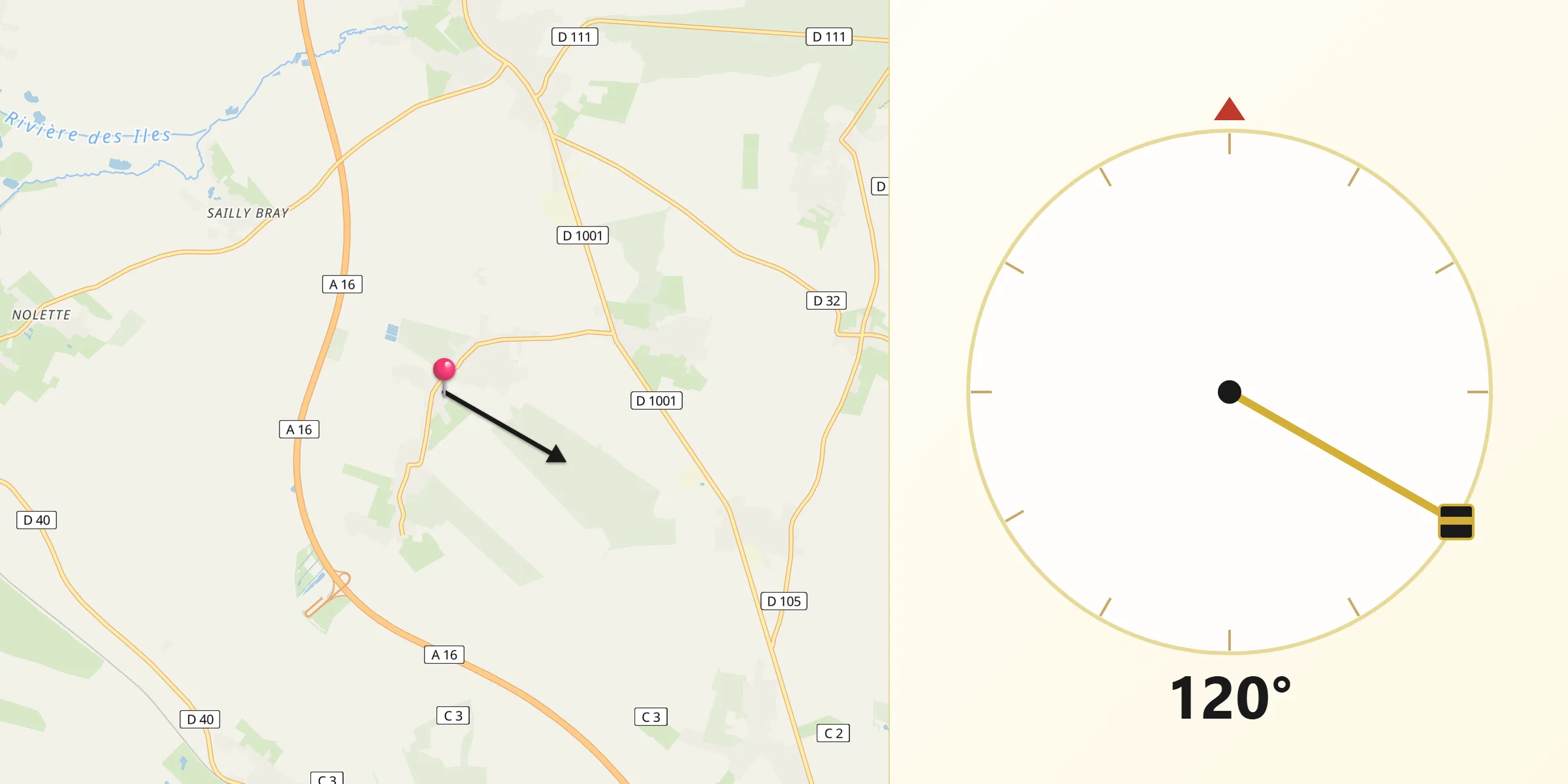 Direction vers la Qibla depuis Sailly-Flibeaucourt