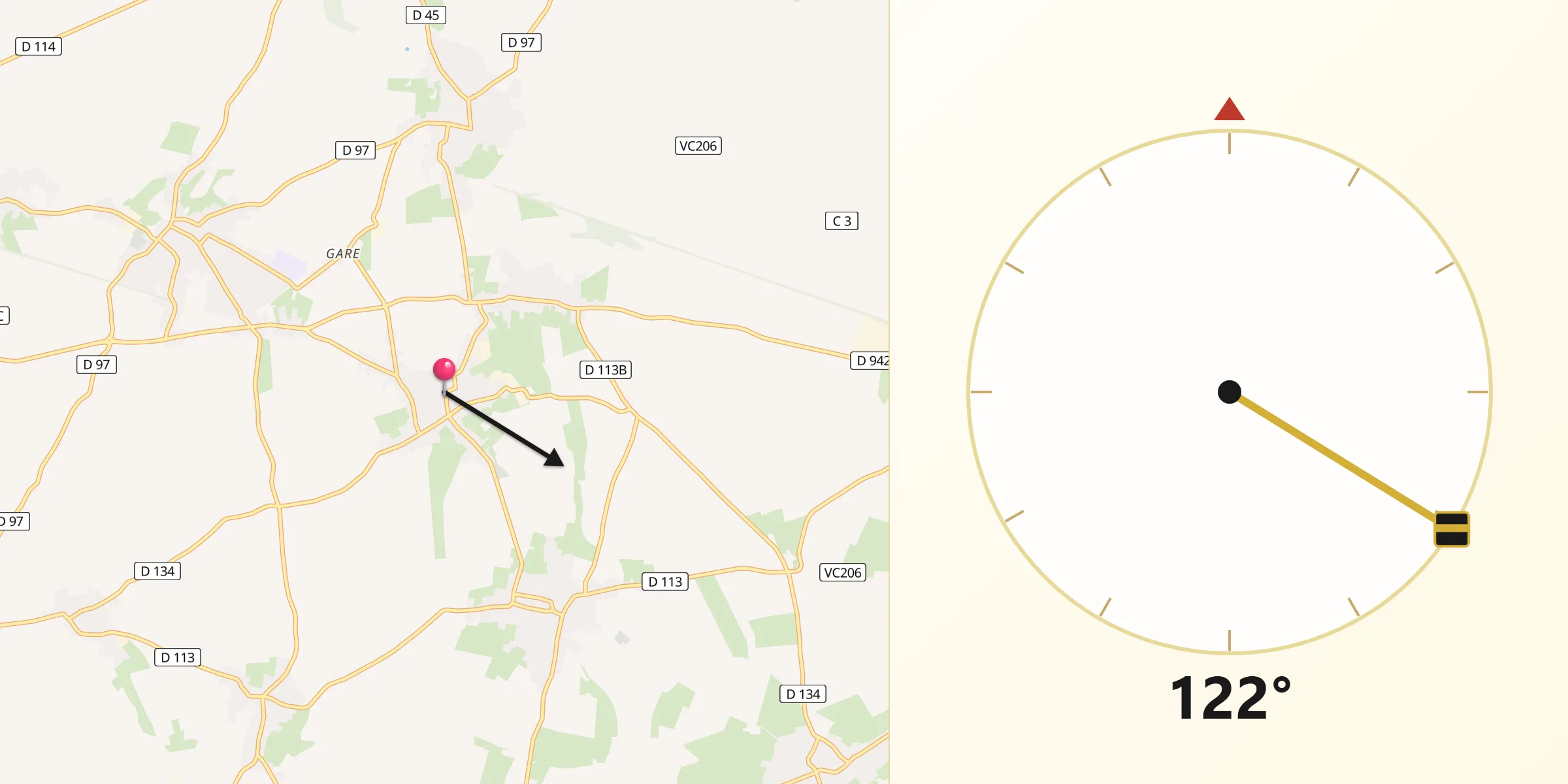 Direction vers la Qibla depuis Saint-Hilaire-lez-Cambrai