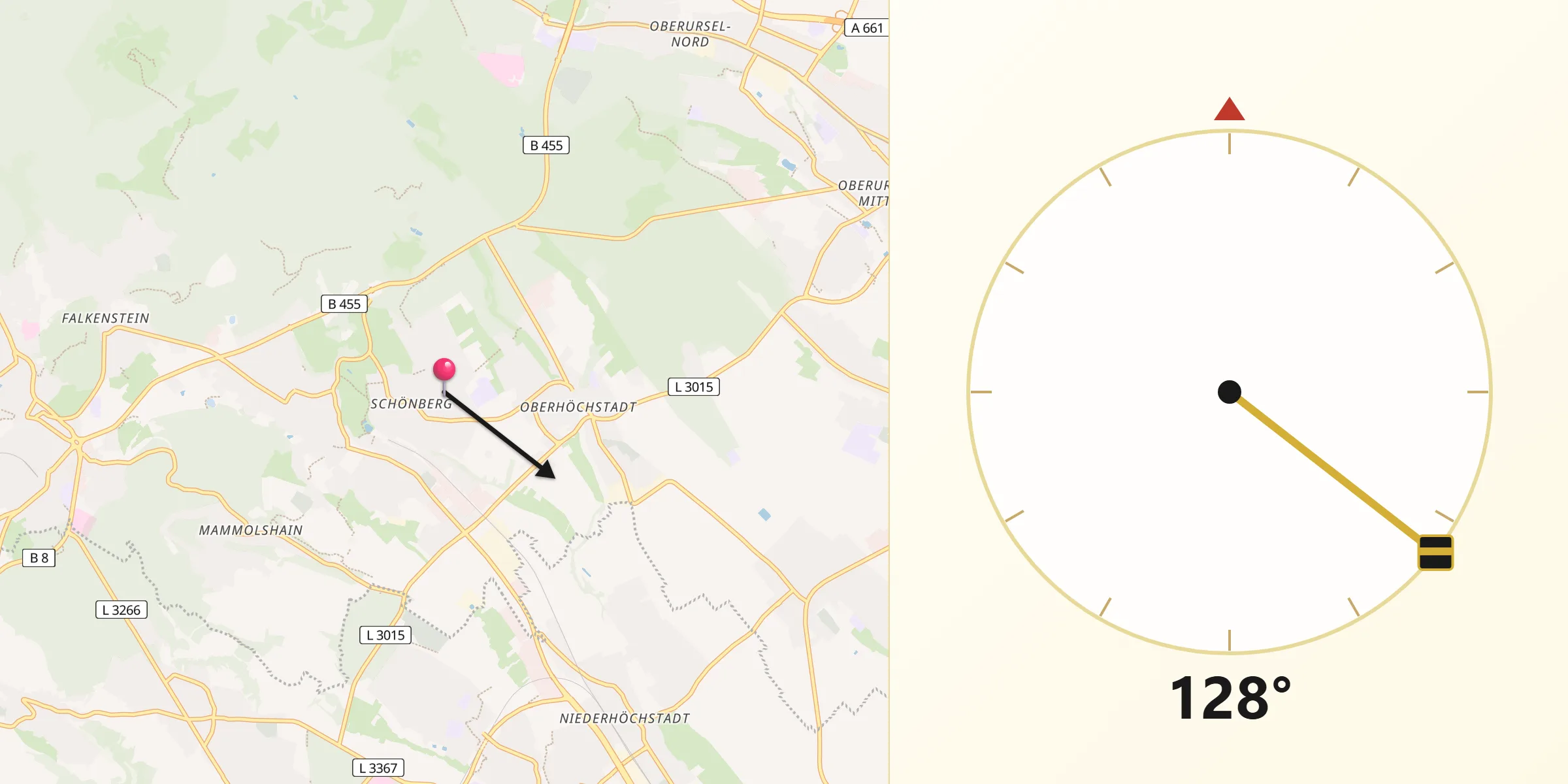 Qibla-Richtung von Kronberg im Taunus
