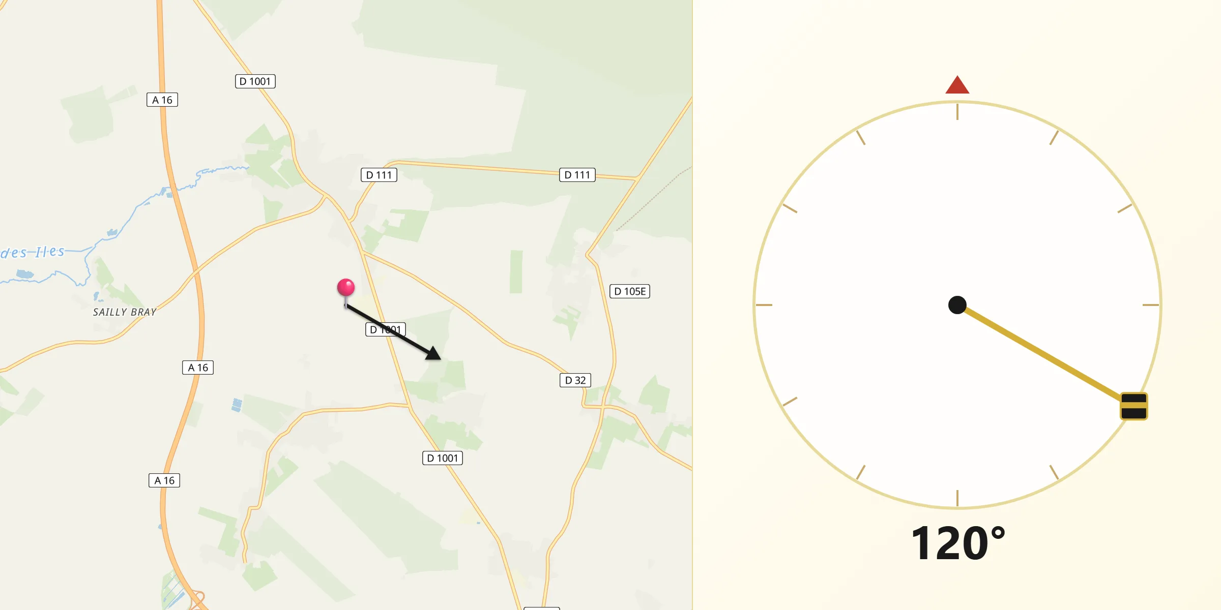 Direction vers la Qibla depuis Nouvion