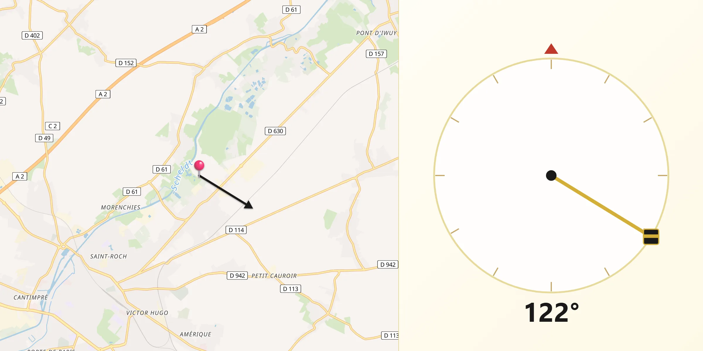 Direction vers la Qibla depuis Escaudœuvres