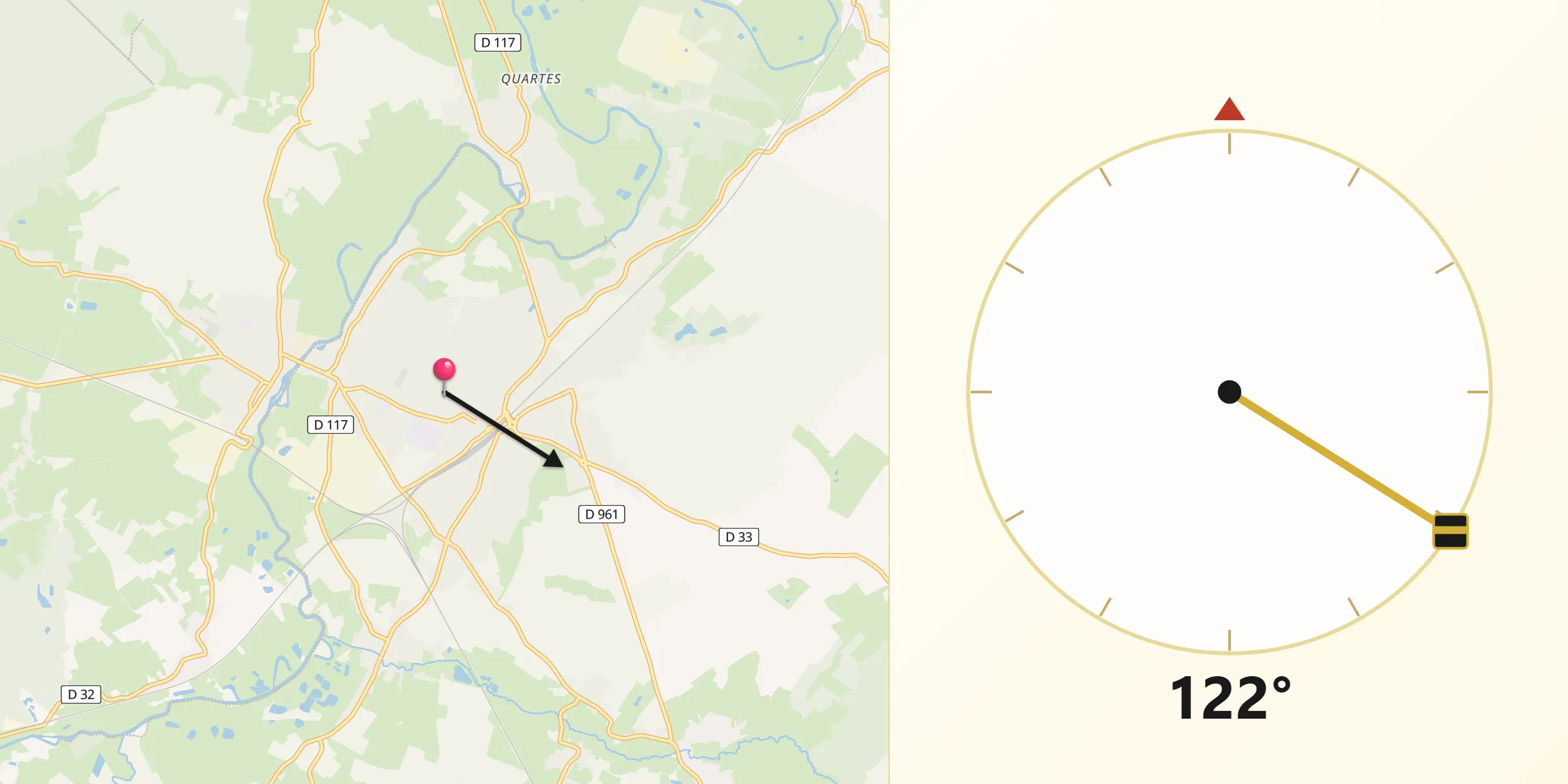 Direction vers la Qibla depuis Aulnoye-Aymeries