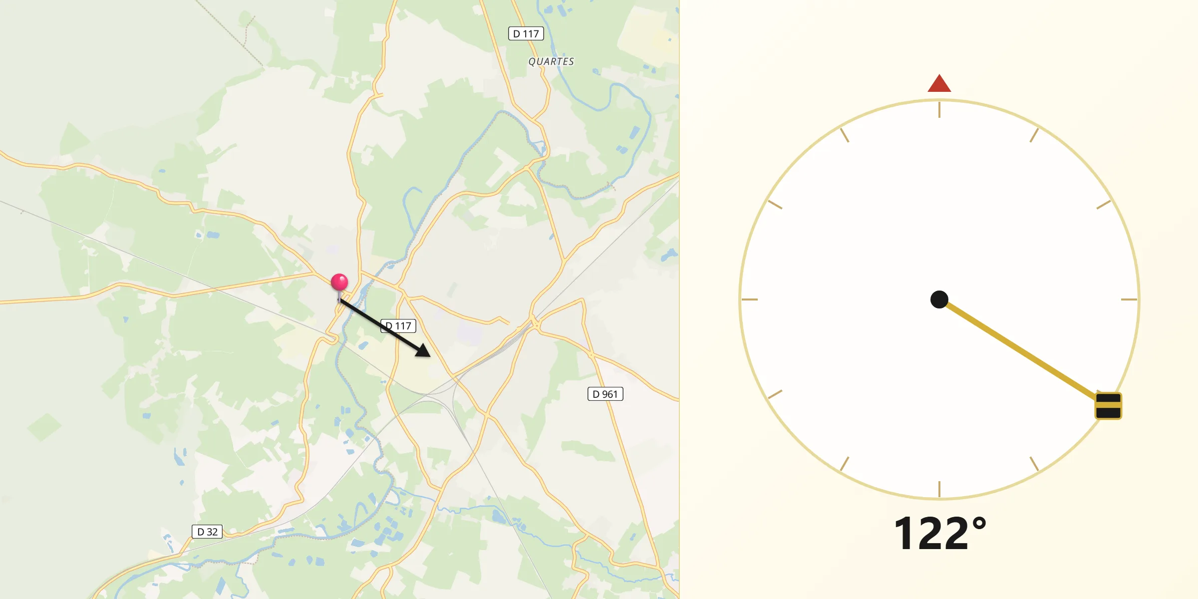 Direction vers la Qibla depuis Berlaimont