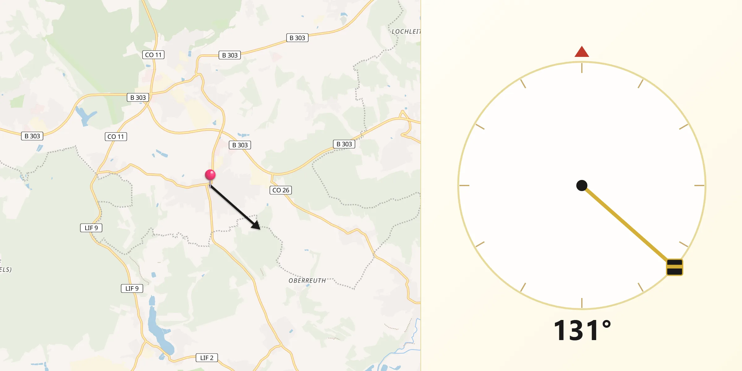 Qibla-Richtung von Weidhausen bei Coburg