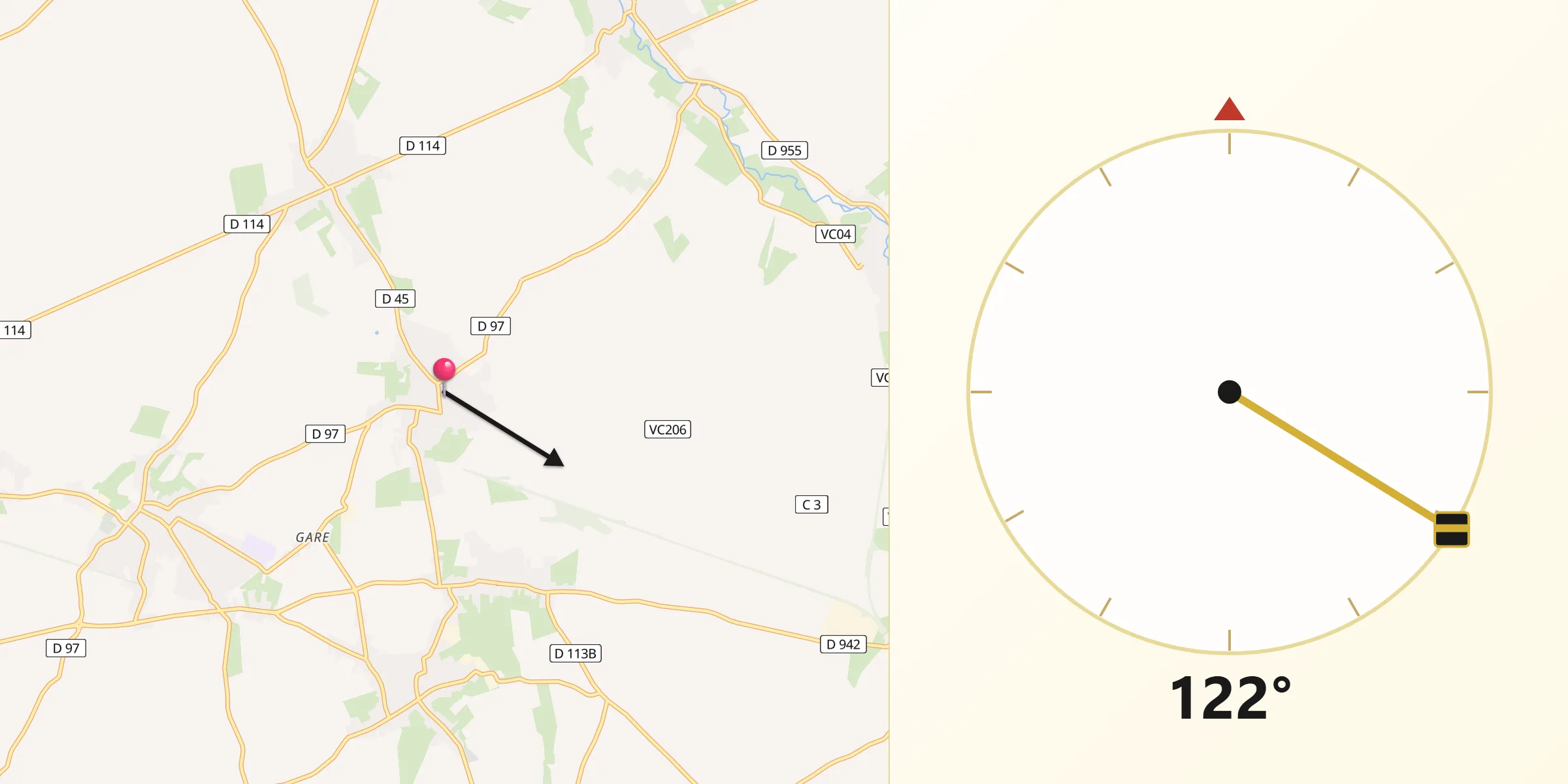 Direction vers la Qibla depuis Saint-Aubert