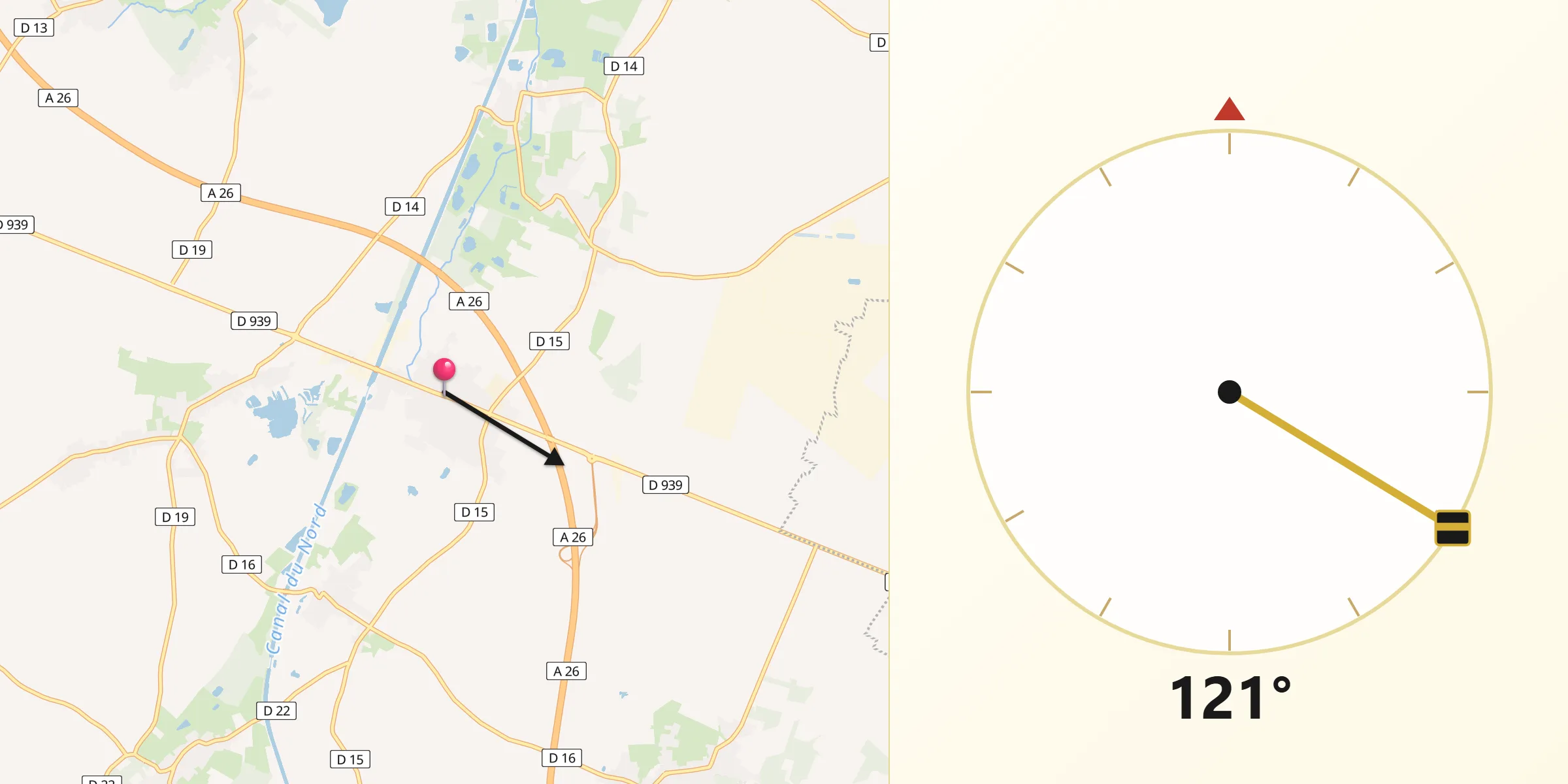 Direction vers la Qibla depuis Marquion
