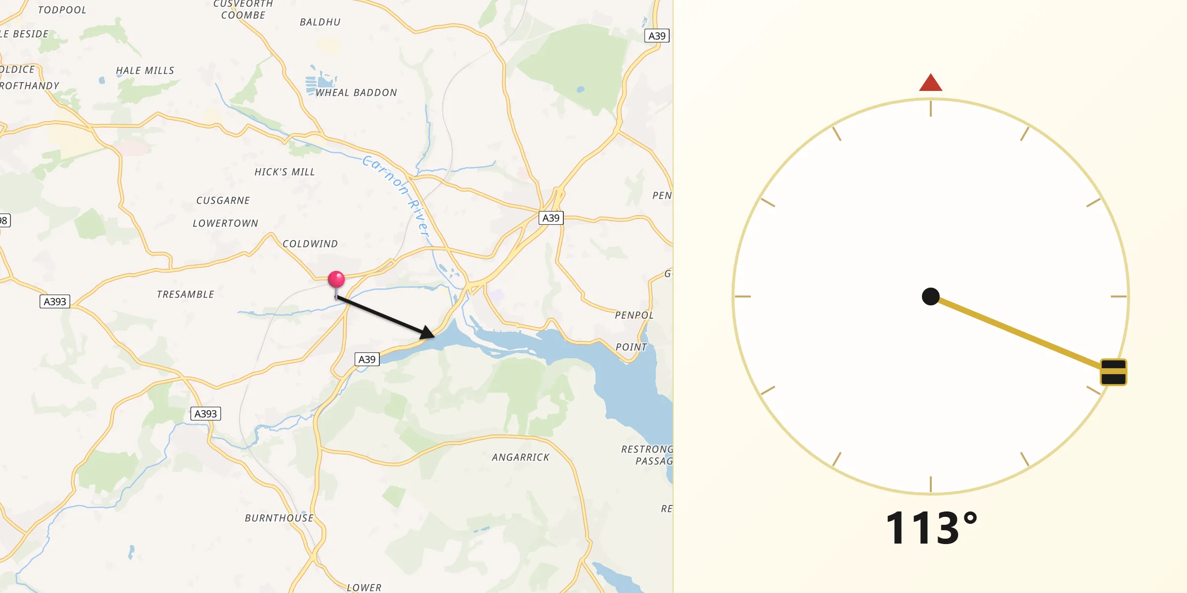 Qibla Direction from Perranwell