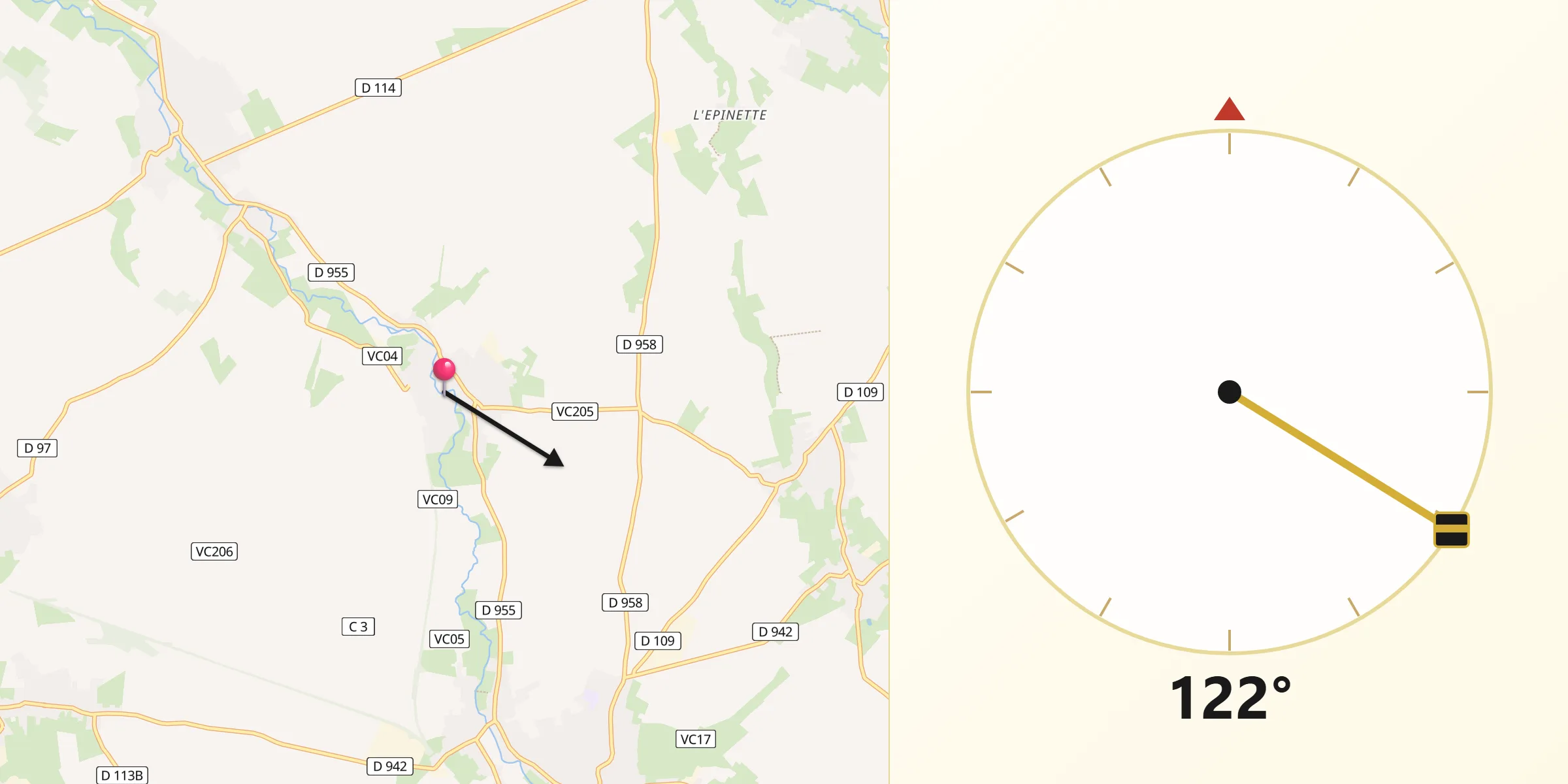 Direction vers la Qibla depuis Haussy