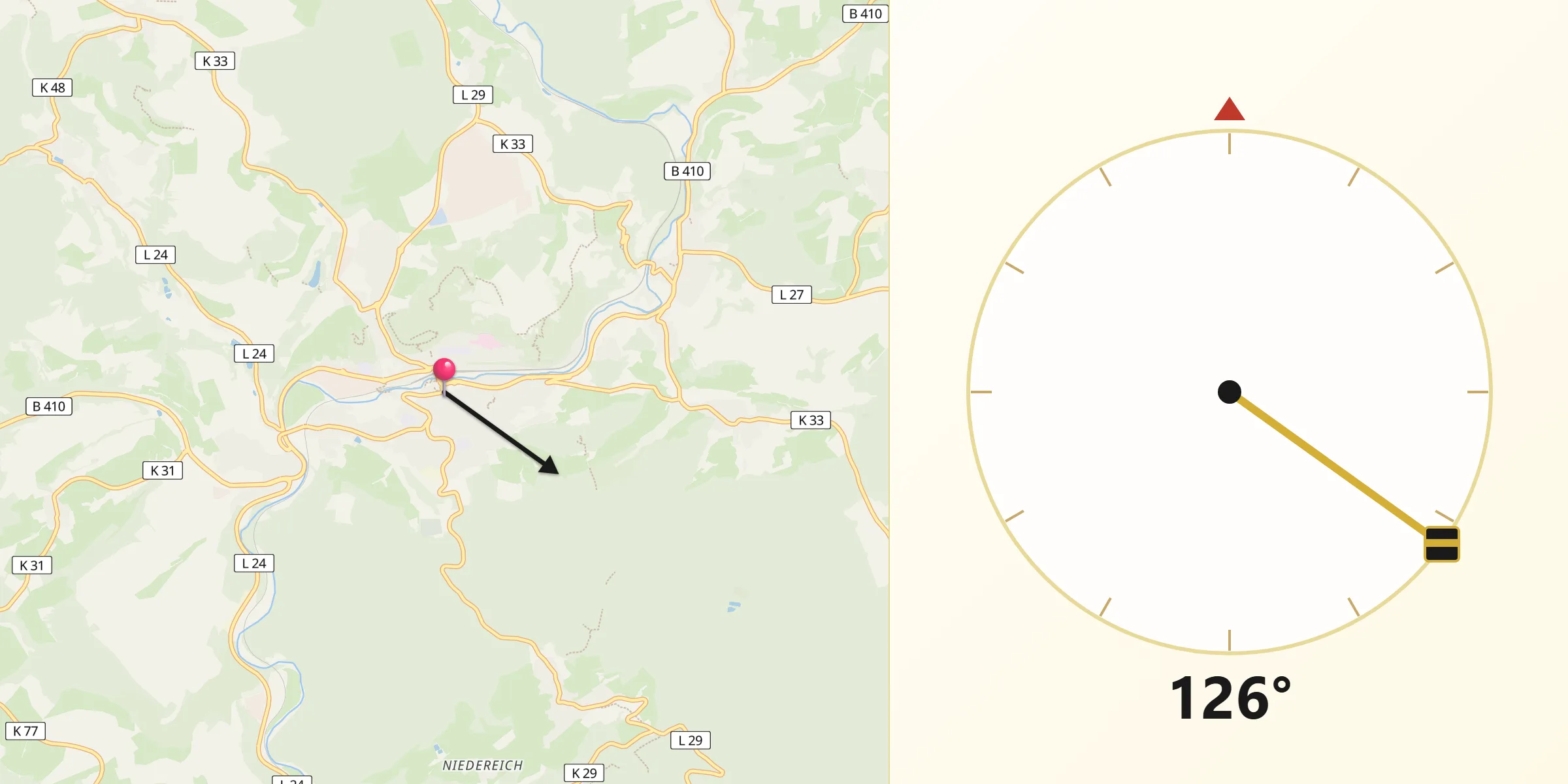 Qibla-Richtung von Gerolstein