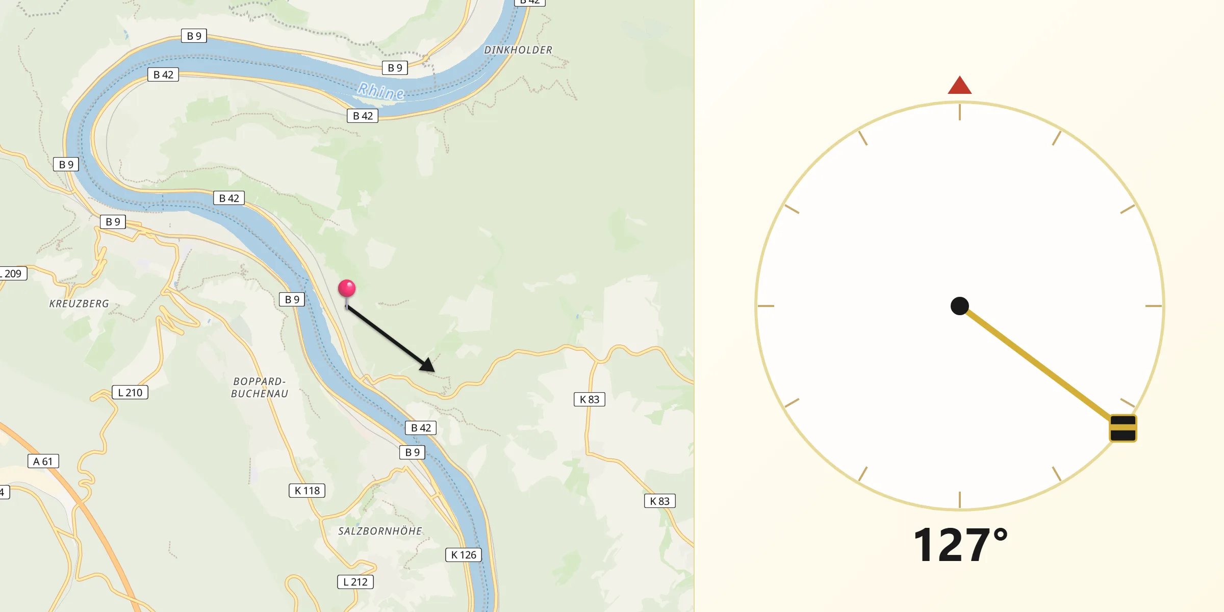 Qibla-Richtung von Kamp-Bornhofen