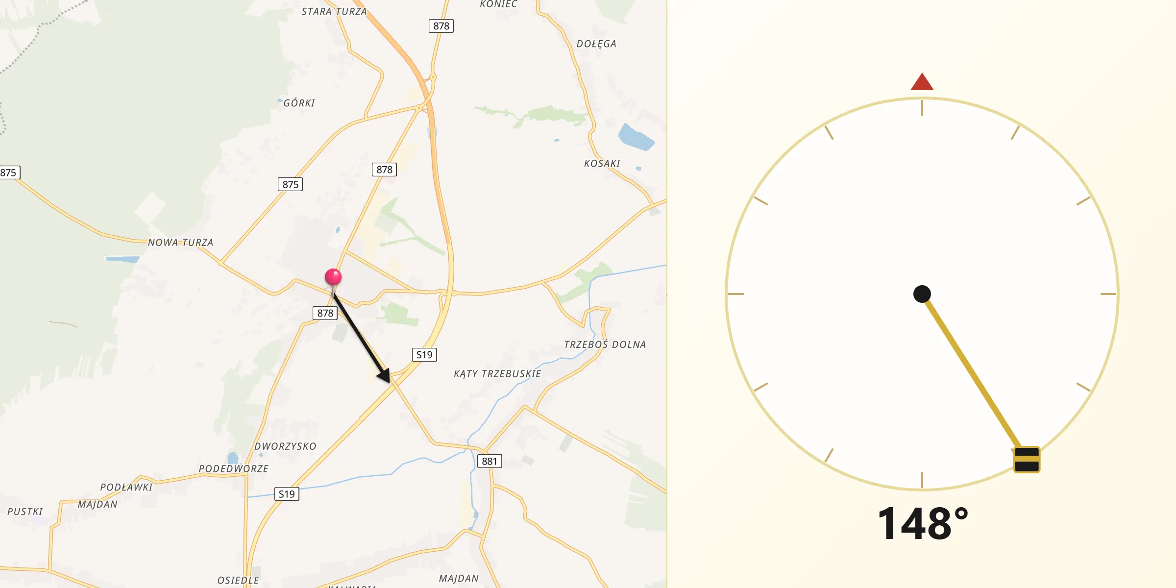 Kierunek Qibla z Sokołów Małopolski