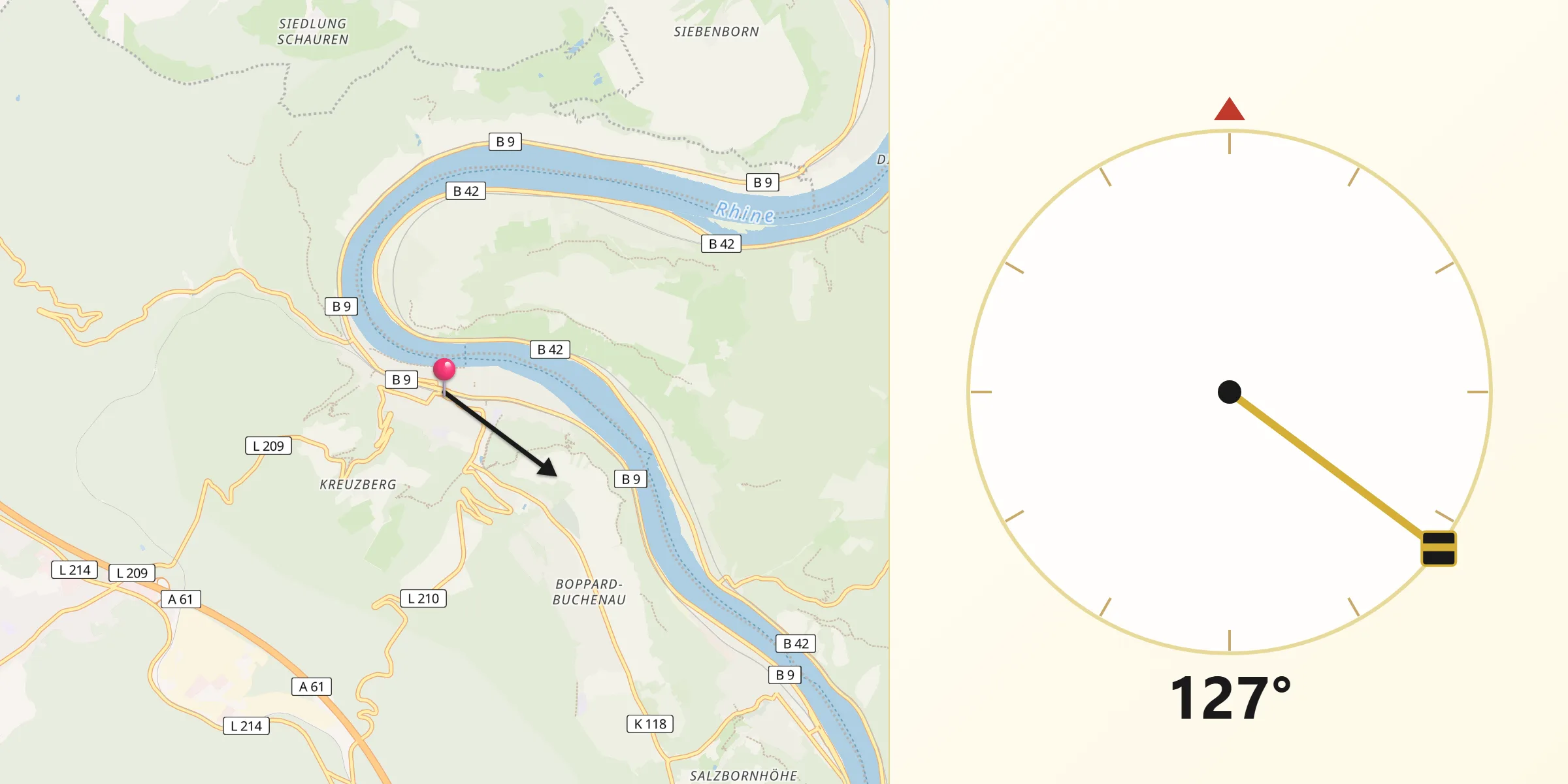 Qibla-Richtung von Boppard