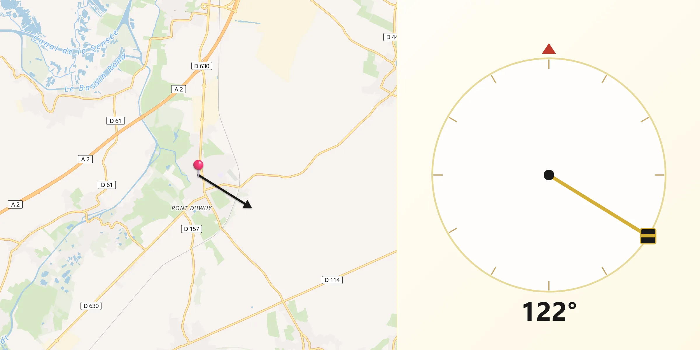 Direction vers la Qibla depuis Iwuy