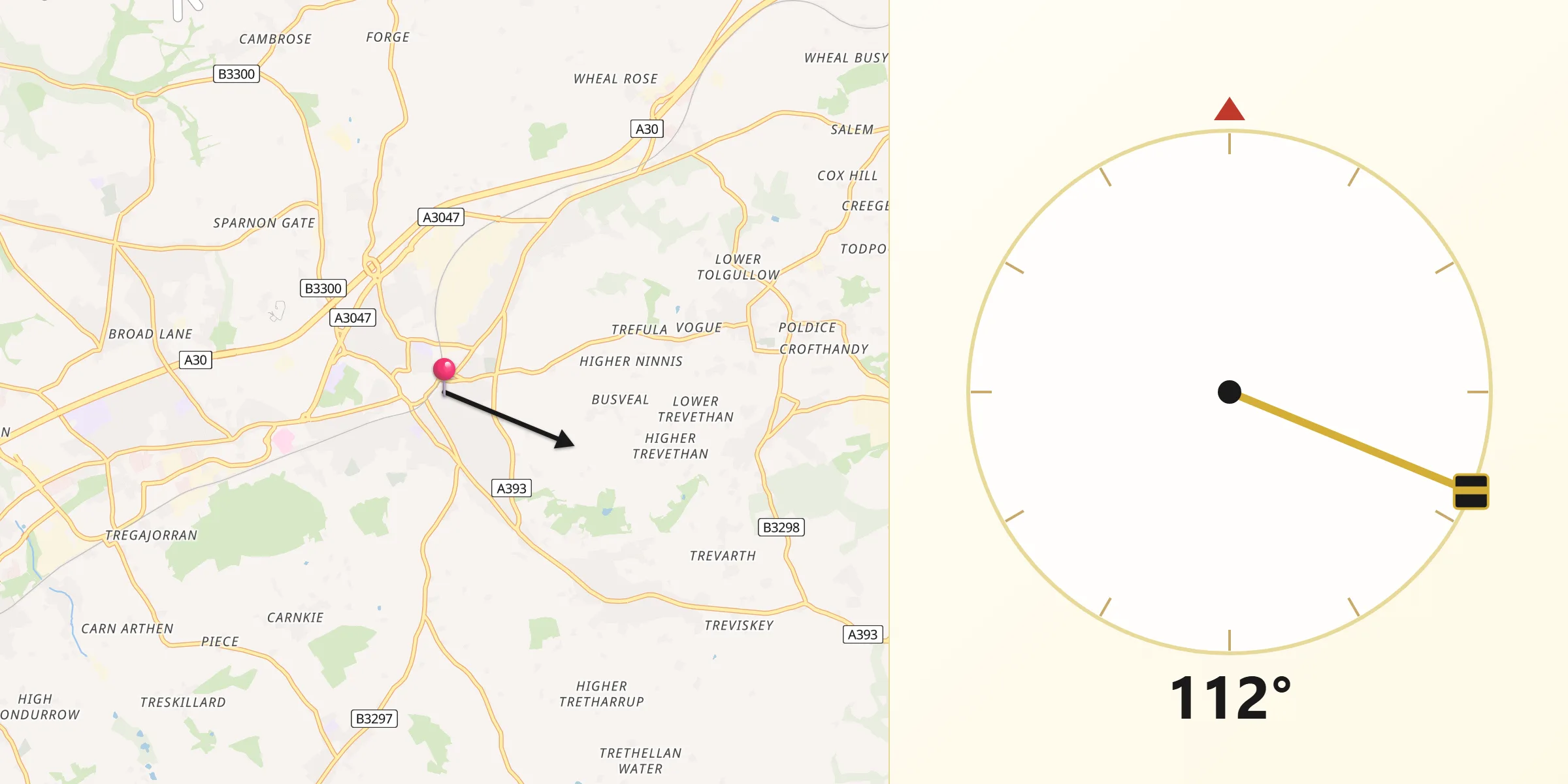 Qibla Direction from Redruth